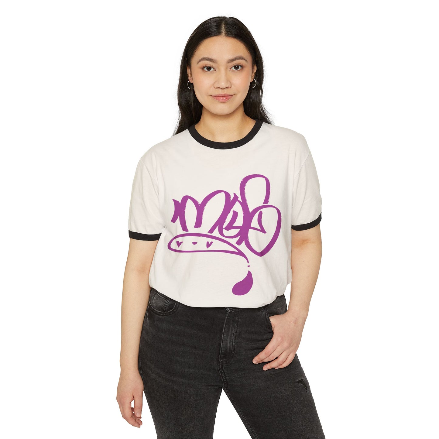 Trendy Unisex Cotton Ringer T-Shirt with Artistic Design, Casual Wear, Gift for Artists, Birthday Present, Summer Fashion