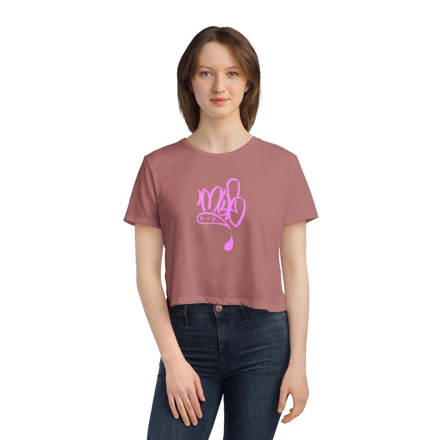 Stylish Women's Flowy Cropped Tee with Pink Design, Casual Wear, Summer Top, Gift for Her, Beach Style, Everyday Comfort