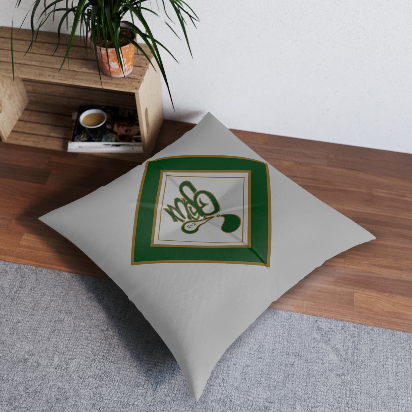 Tufted Floor Pillow with Elegant Green Design, Cozy Home Decor, Square Pillow for Living Room, Gift for Housewarming, Boho Style Accent