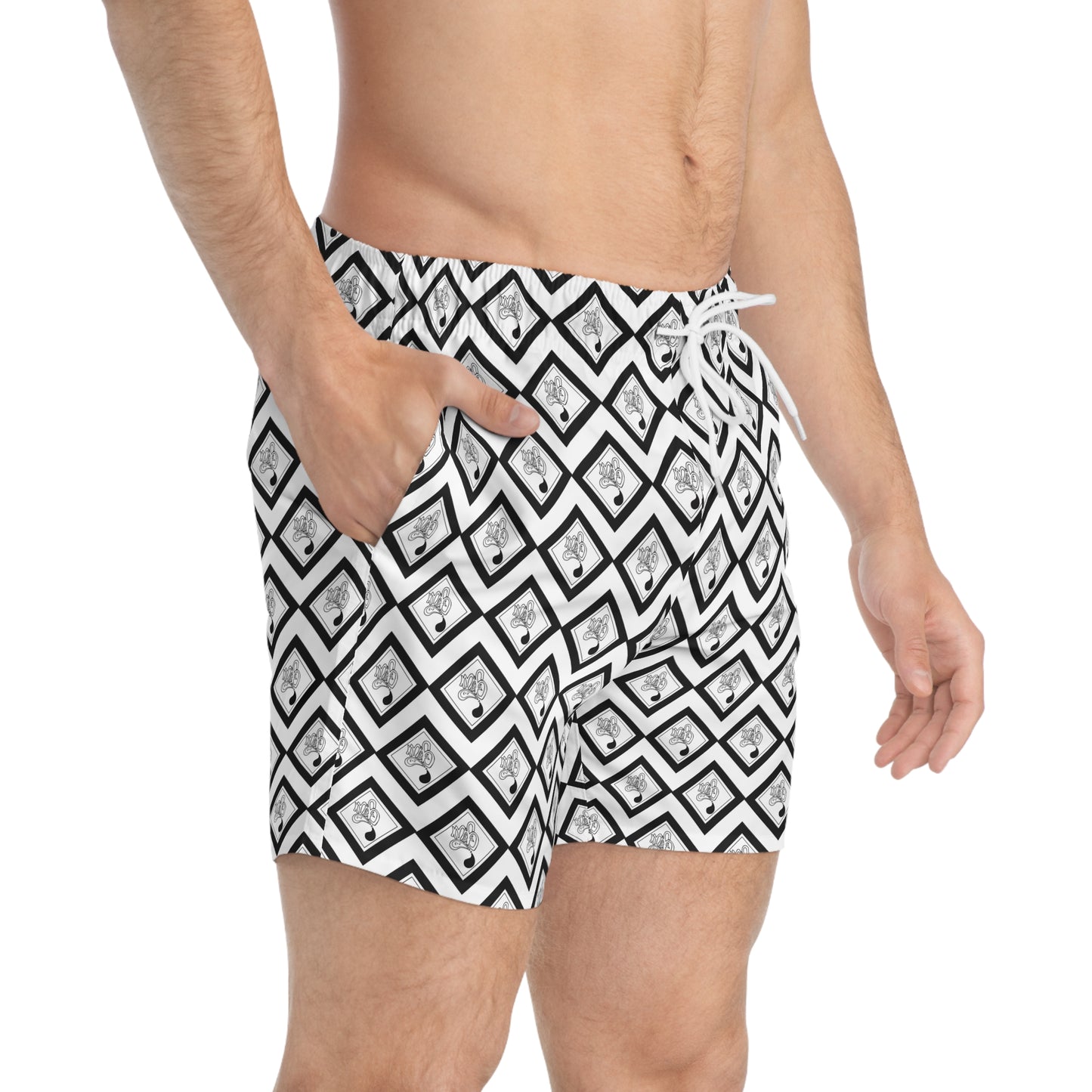 Stylish Black and White Swim Trunks, Beachwear, Pool Party, Summer Casual, Vacation Essential, Quirky Men's Swimwear