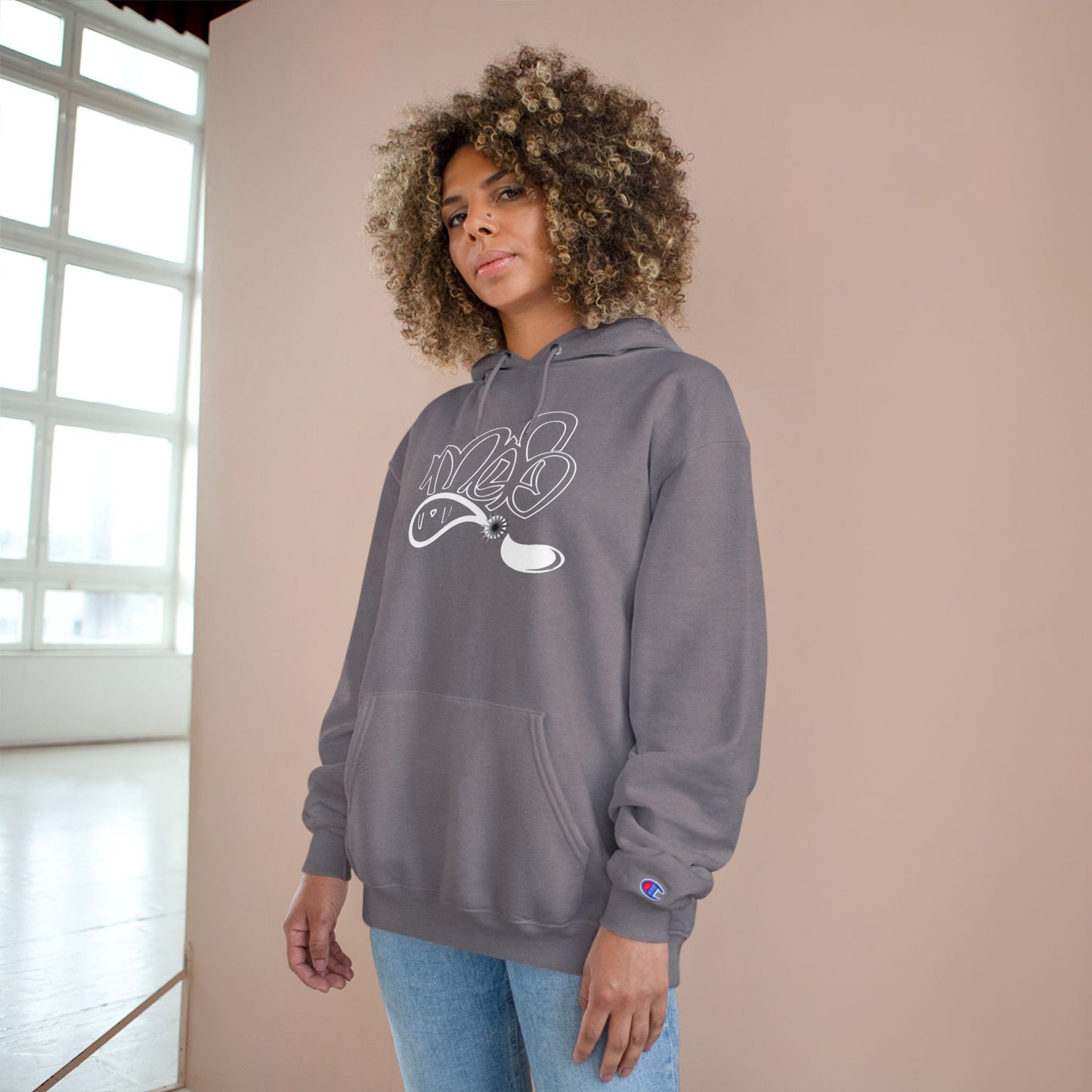 Stylish Champion Hoodie, Cozy Sweatshirt, Graffiti Design Apparel, Casual Wear, Unique Gift for Streetwear Fans