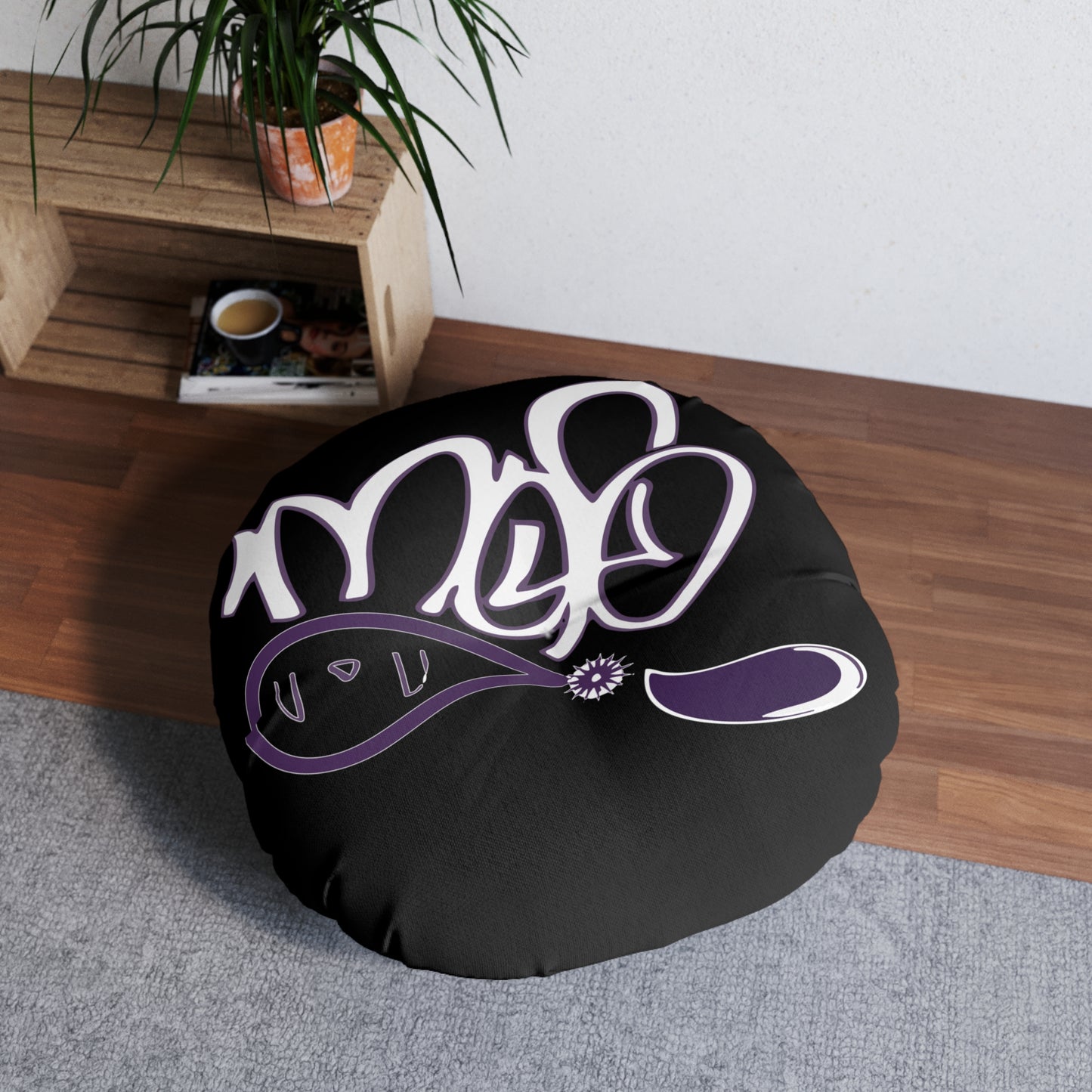 Round Tufted Floor Pillow - Cozy Black Decorative Cushion for Home, Modern Living Room, Boho Decor, Relaxation, Gift Idea
