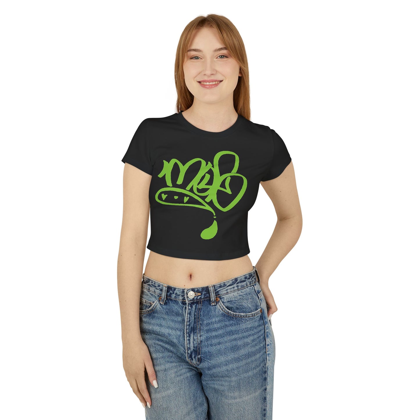 Stylish Women's Baby Tee with Funky Green Graphic, Casual Top, Streetwear, Trending T-Shirt, Gift for Her, Summer Fashion