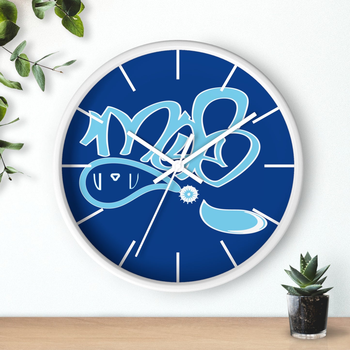 Blue Graffiti Style Wall Clock, Modern Home Decor, Unique Gift for Him or Her, Fun Office Accessory, Kids Room Wall Art, Graffiti Wall Clock