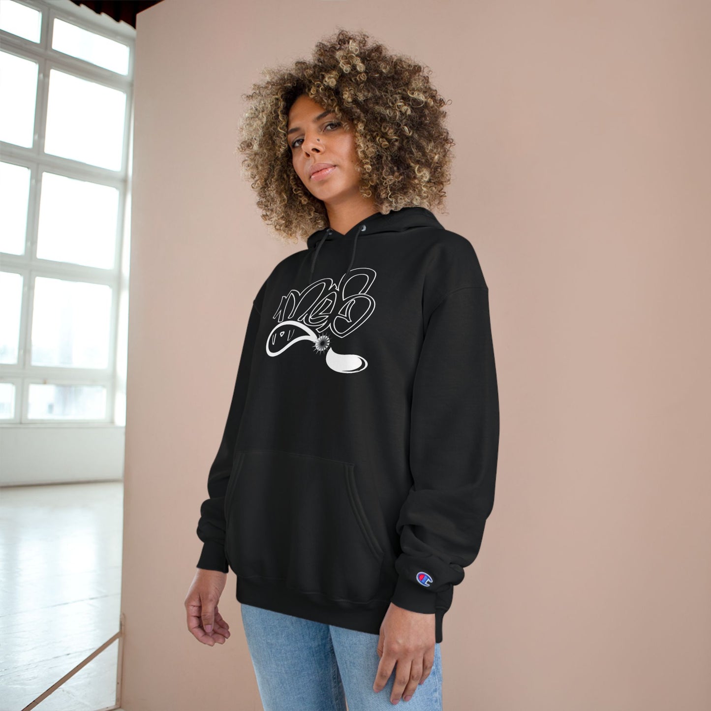 Stylish Champion Hoodie, Cozy Sweatshirt, Graffiti Design Apparel, Casual Wear, Unique Gift for Streetwear Fans