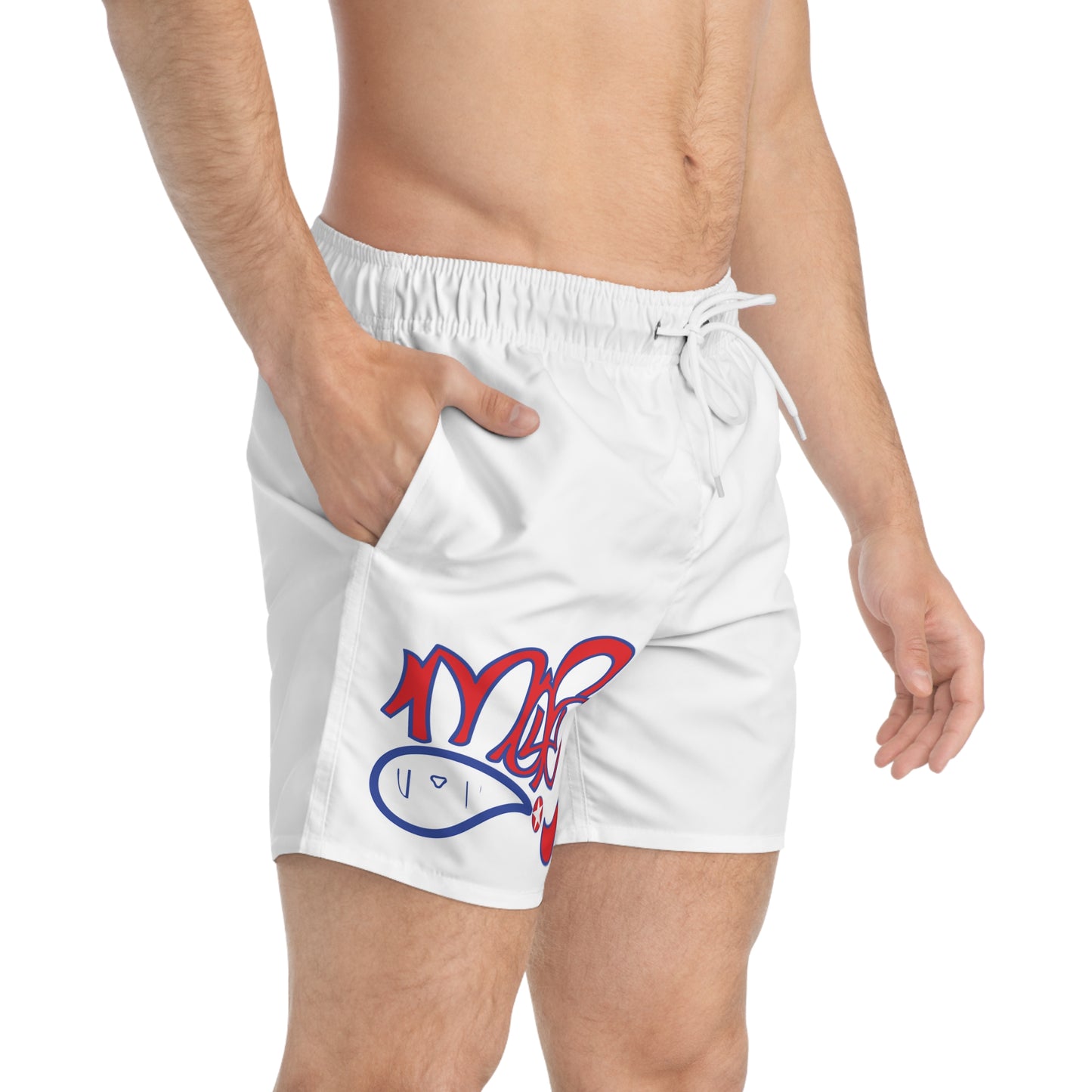 Trendy Swim Trunks with Unique Graphic Design, Beachwear, Summer Essentials, Vacation Swim Shorts, Casual Poolwear