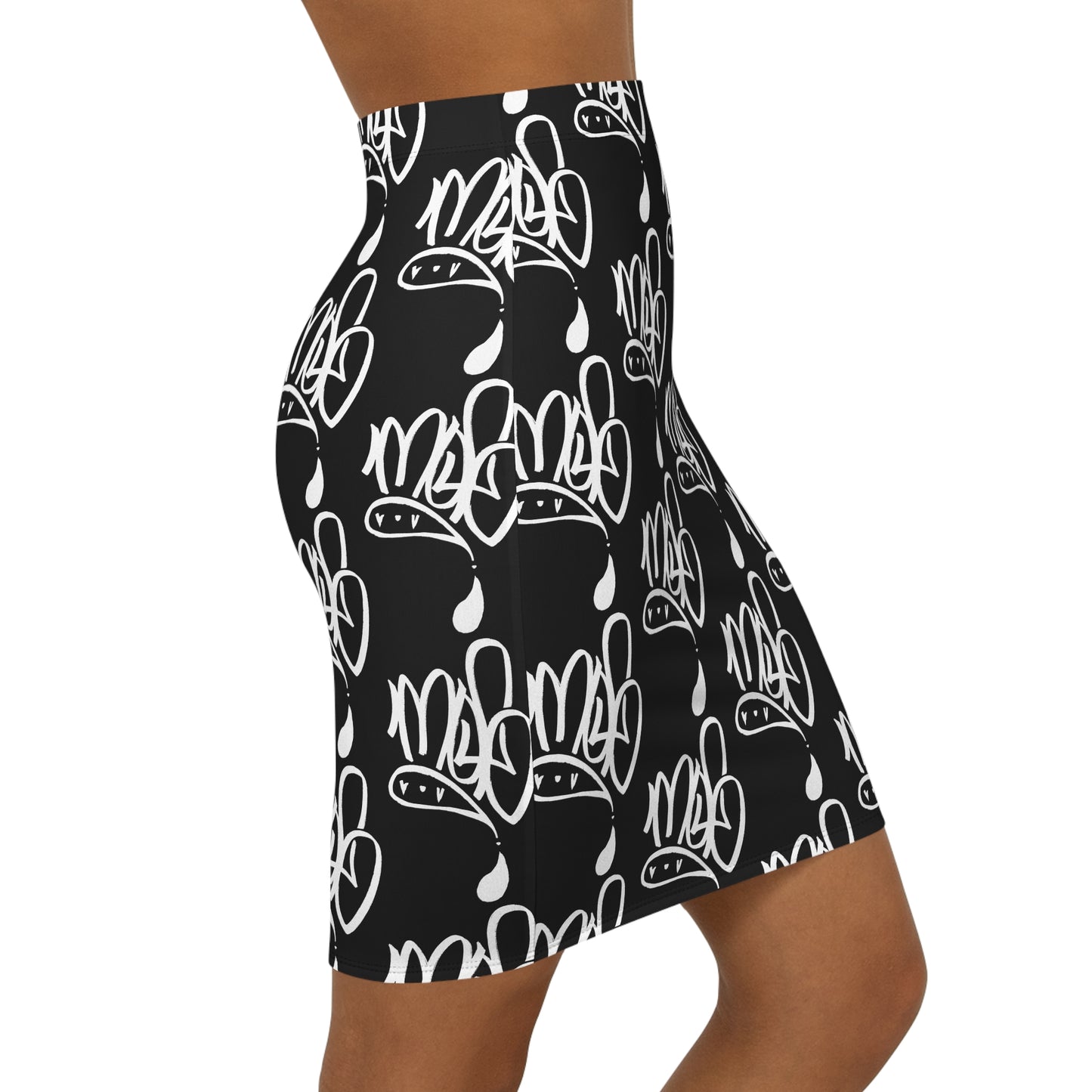 mofo white logo Pencil Skirt — Black & White All-Over Print