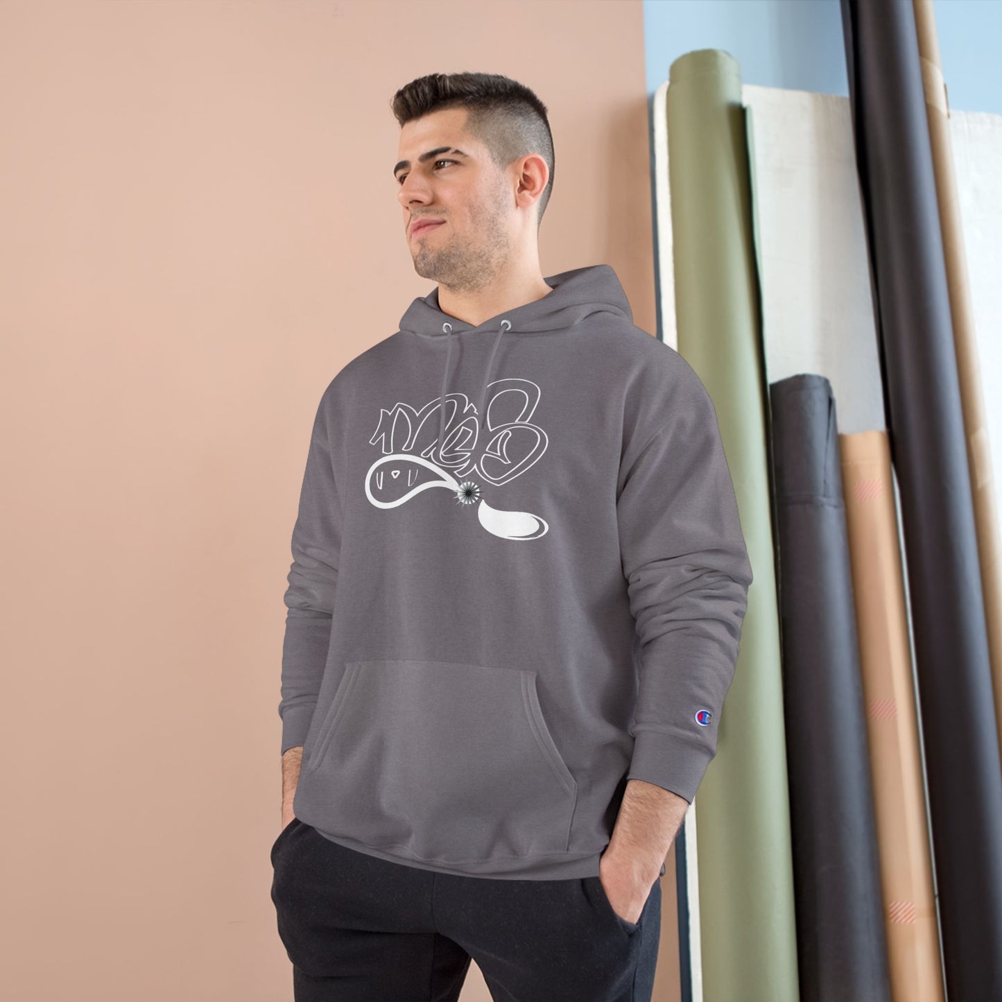 Stylish Champion Hoodie, Cozy Sweatshirt, Graffiti Design Apparel, Casual Wear, Unique Gift for Streetwear Fans