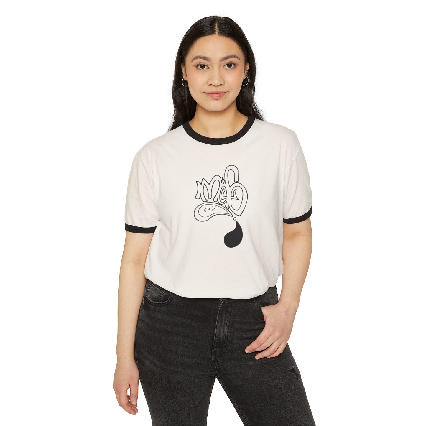 Stylish Unisex Ringer Tee with Creative Graffiti Design, Casual Grunge T-Shirt, Streetwear Top, Funky Art Tee, Gift for Artists
