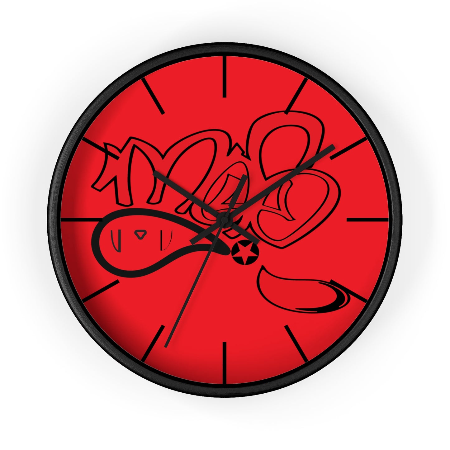 Graffiti Style Wall Clock, Unique Home Decor, Modern Art Clock, Gift for Art Lovers, Red Wall Clock