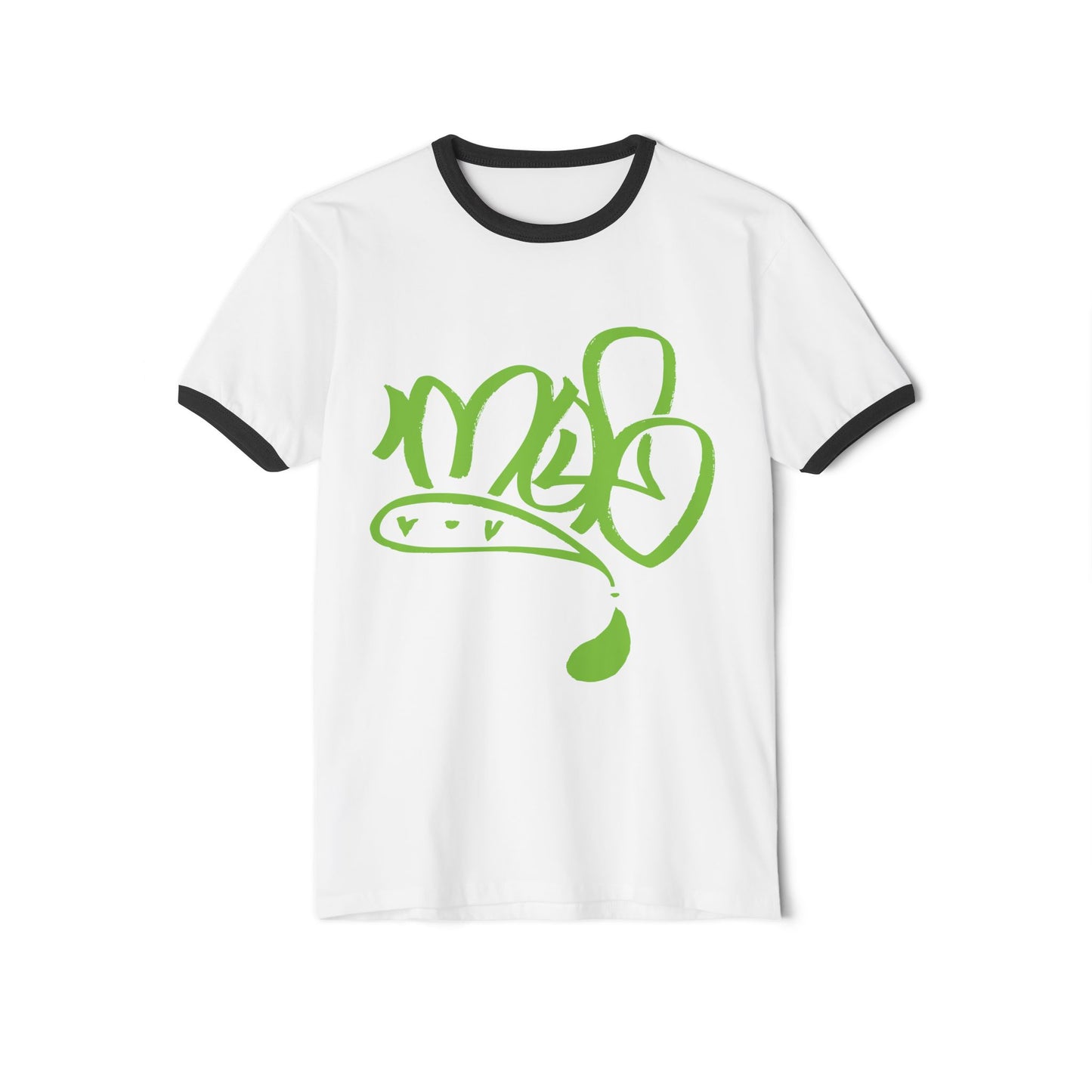 Men's Green Graffiti Graphic Unisex Ringer T-Shirt, Casual Streetwear Tee, Unique Gift, Eco-friendly Cotton Apparel, Trendy Festival Wear