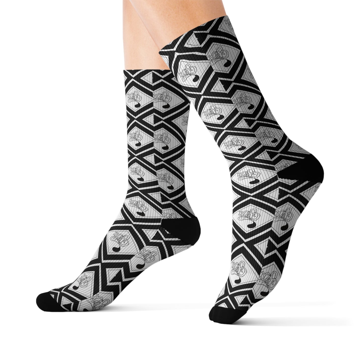 Stylish Sublimation Socks, Unique Gift for Her, Cozy Black and White Patterned Socks, Fun Fashion Accessories, Trendy Sock Designs
