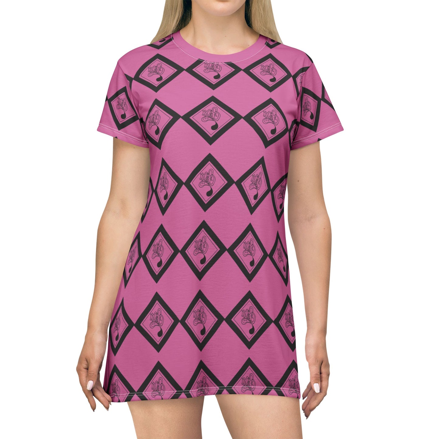 Chic Pink Geometric T-Shirt Dress | Casual Summer Outfit, Trendy Lounge Dress, Gift for Her, Everyday Wear, Festival Style