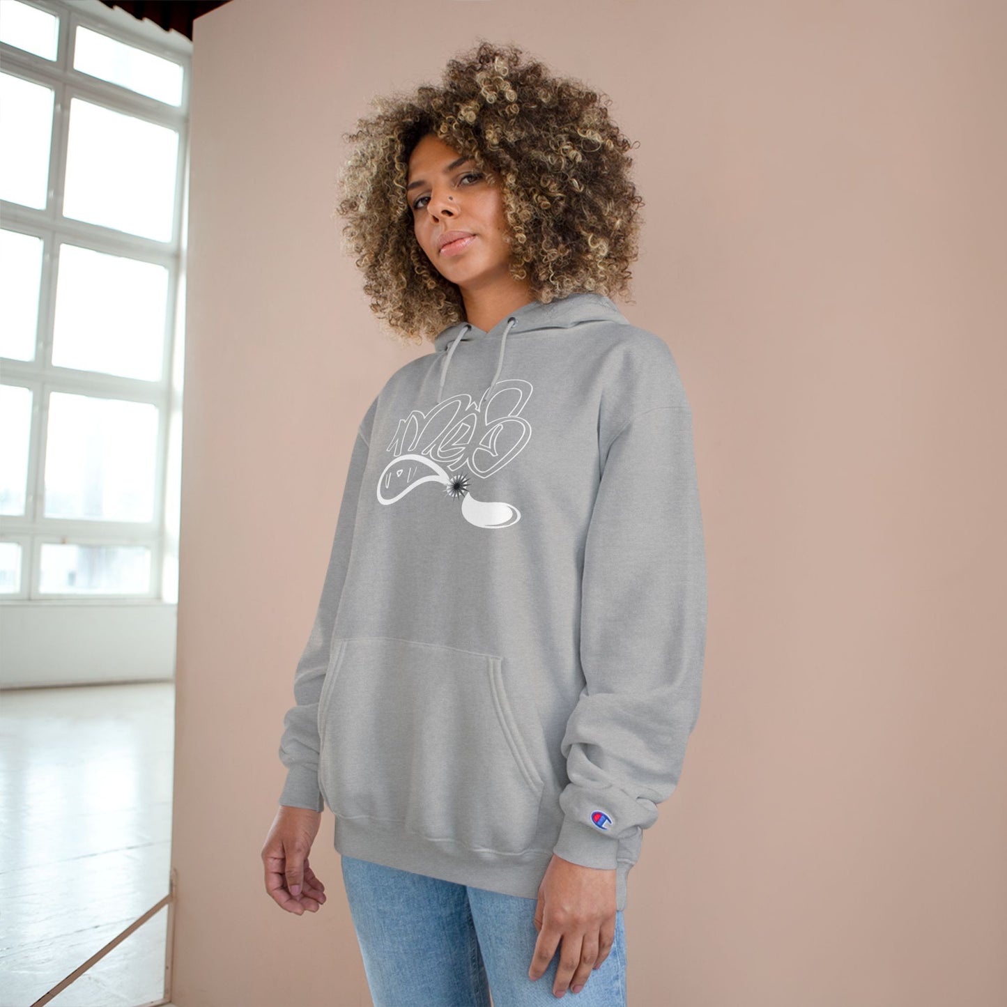 Stylish Champion Hoodie, Cozy Sweatshirt, Graffiti Design Apparel, Casual Wear, Unique Gift for Streetwear Fans