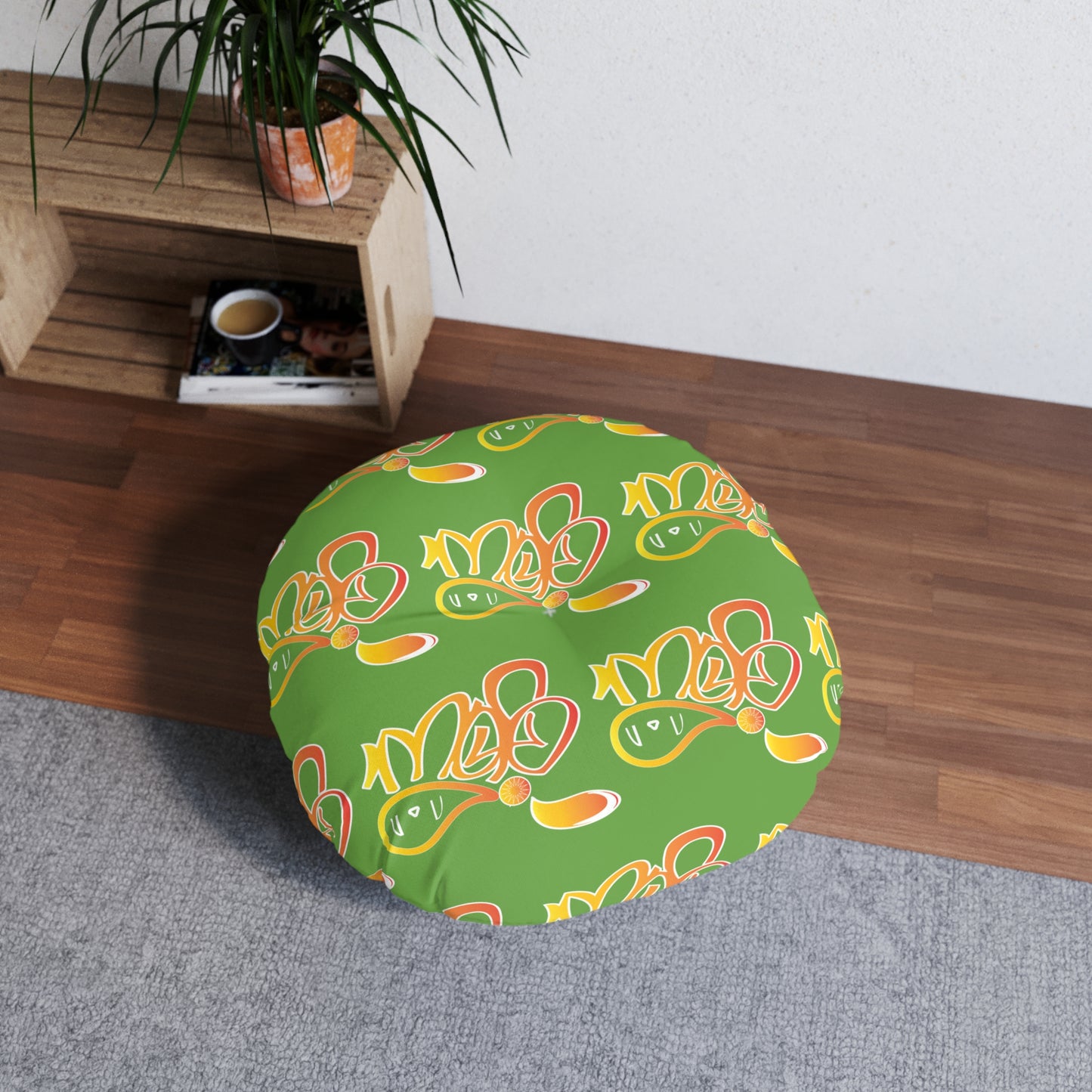 Vibrant Tufted Floor Pillow for Cozy Spaces, Bohemian Decor, Lounge Cushion, Round Cushion, Gift for Home