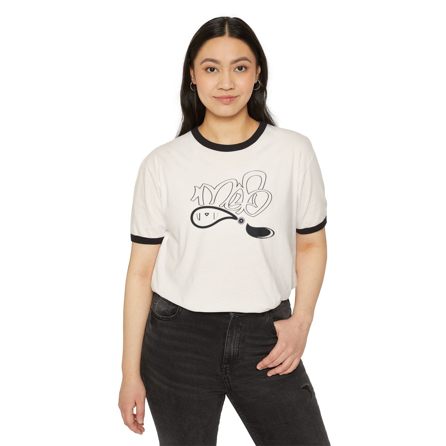 Graffiti-Inspired Unisex Cotton Ringer T-Shirt, Streetwear Style Tee, Casual Graphic Tee, Gift for Art Lovers, Urban Fashion T-Shirt