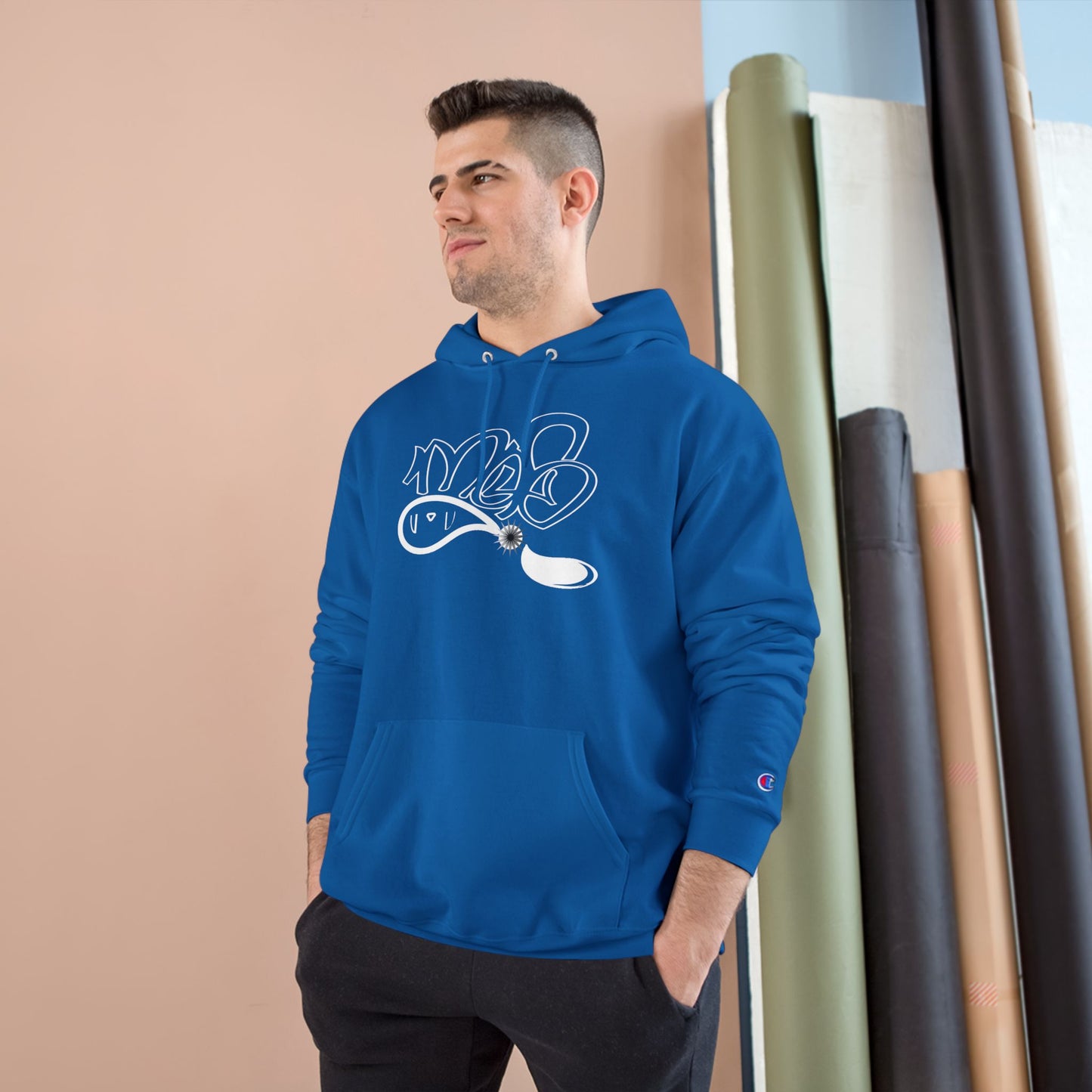 Stylish Champion Hoodie, Cozy Sweatshirt, Graffiti Design Apparel, Casual Wear, Unique Gift for Streetwear Fans