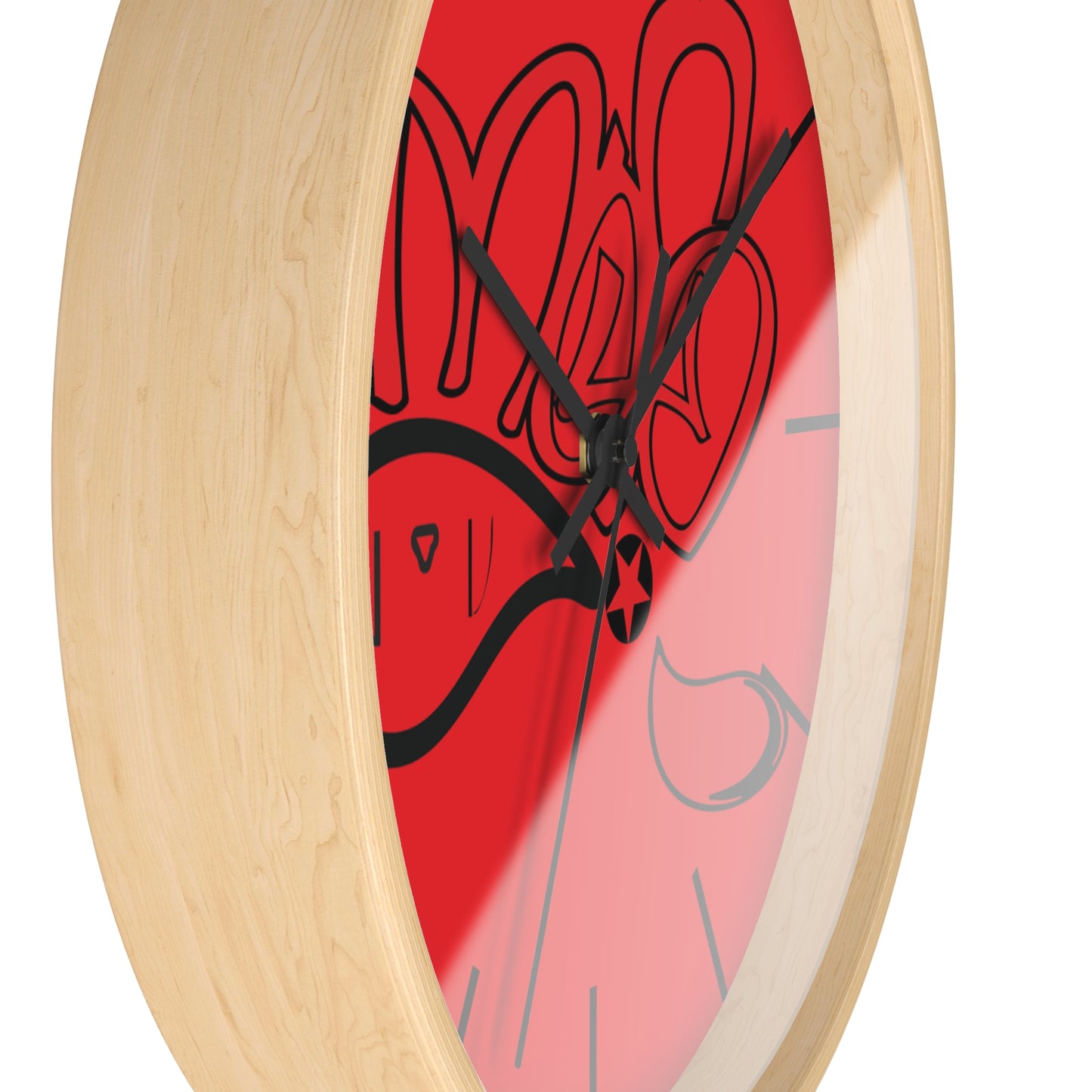 Graffiti Style Wall Clock, Unique Home Decor, Modern Art Clock, Gift for Art Lovers, Red Wall Clock