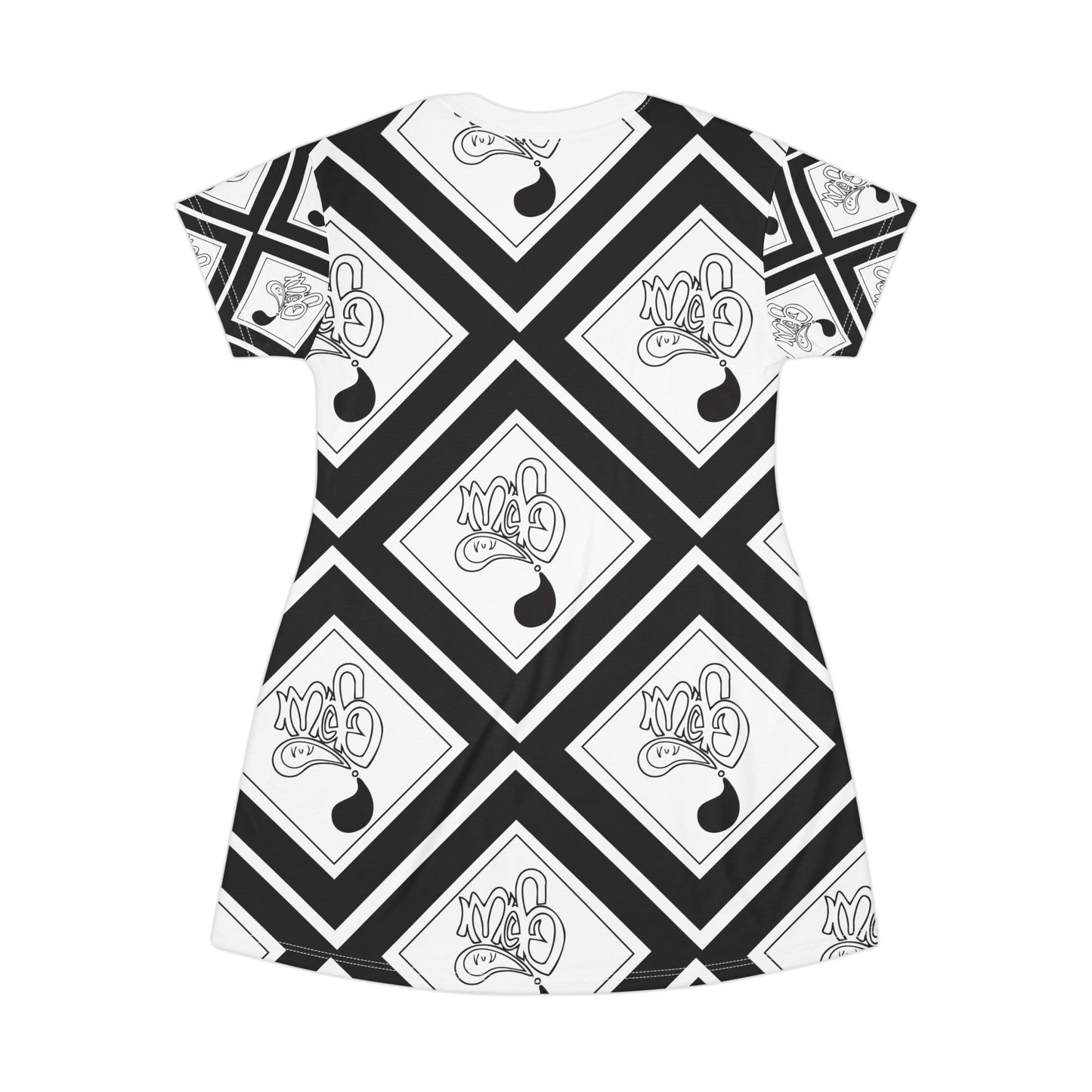 Chic Graphic T-Shirt Dress, Stylish Casual Wear, Black and White Party Dress, Trendy Summer Outfit, Unique Gift for Her