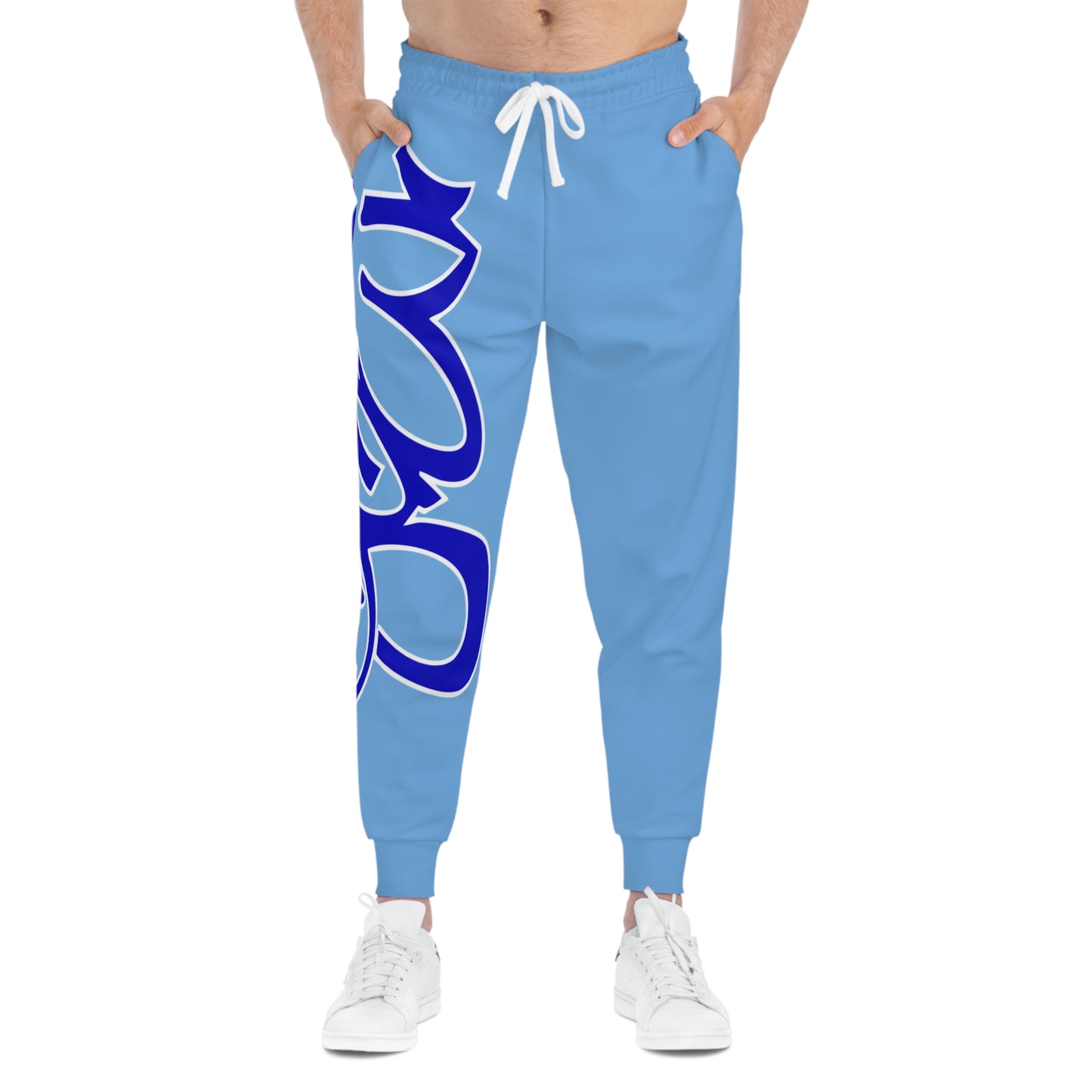 Sporty Blue Joggers with Bold Design, Comfortable Workout Pants, Unisex Athletic Bottoms, Trendy Casual Outfit, Perfect for Gym & Lounge