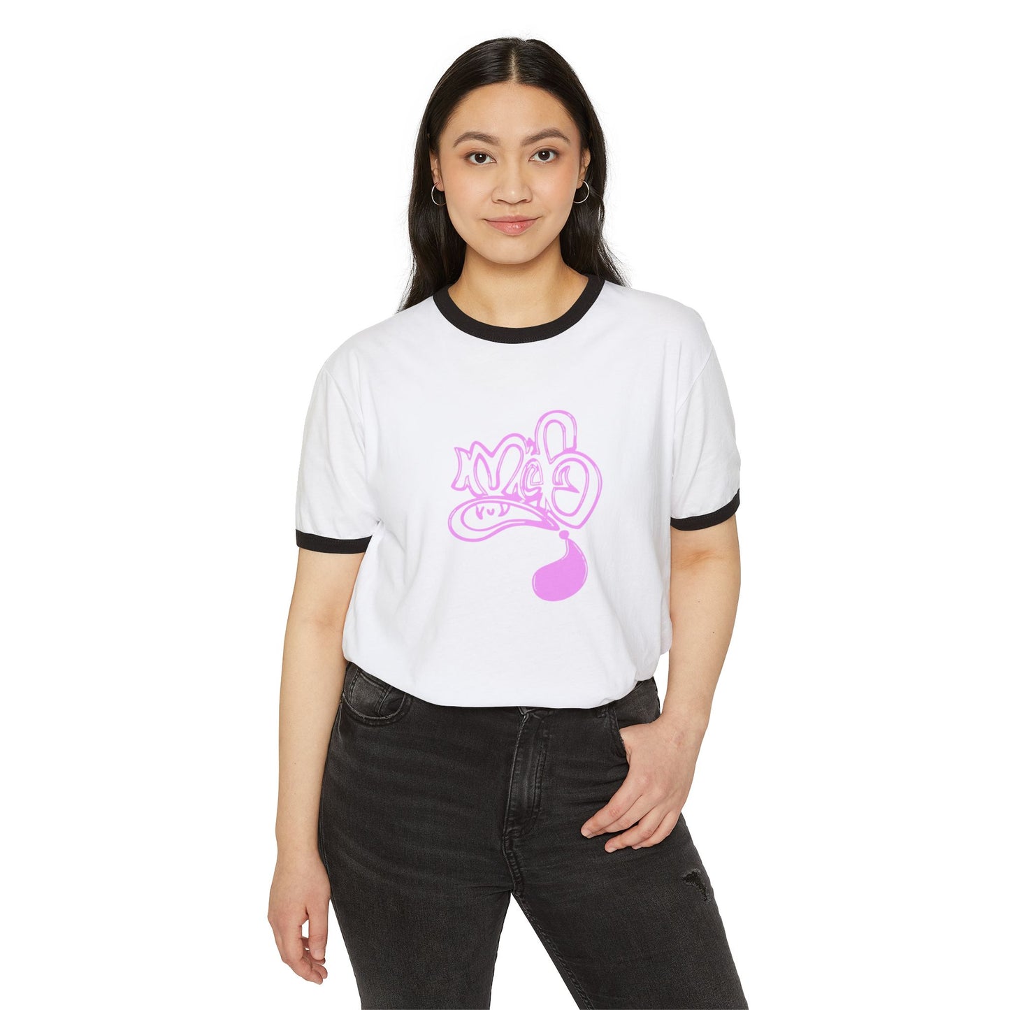 Trendy Unisex Ringer T-Shirt with Playful Graphic, Retro Vibe, Casual Streetwear, Ideal for Gifts, Summer Events, Everyday Wear