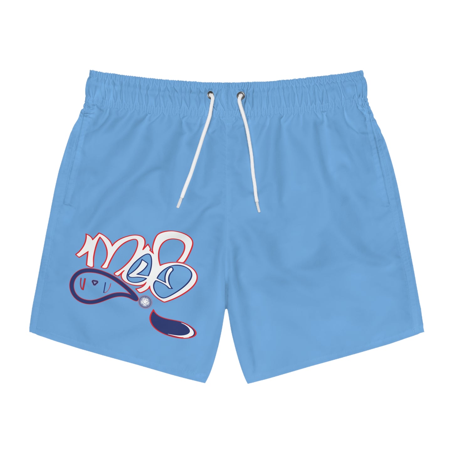 Cool Blue Swim Trunks with Fun Design, Summer Beachwear, Vacation Swim Shorts, Stylish Poolside Attire, Trendy Men's Swimwear