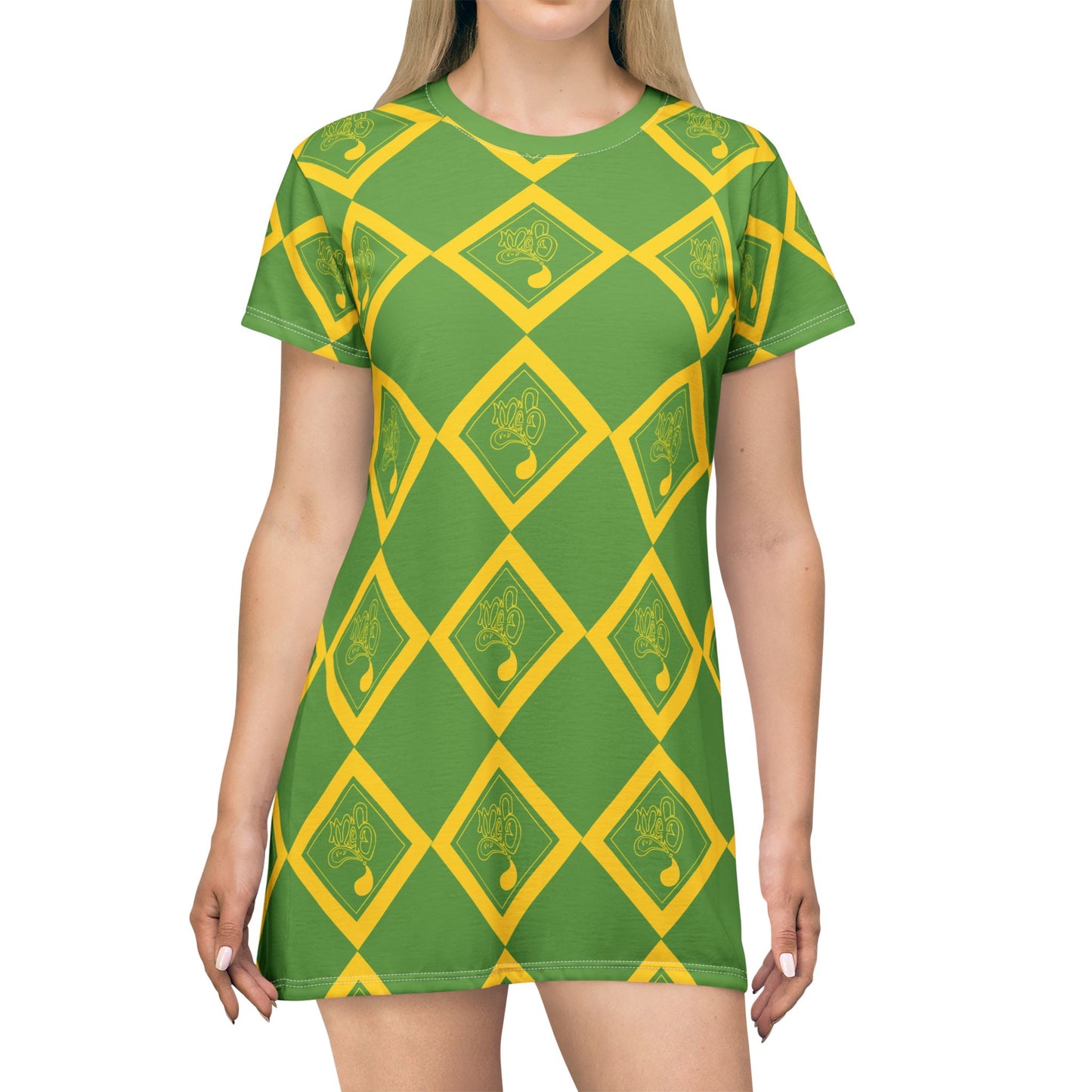 Vibrant Green AOP T-Shirt Dress, Comfortable Casual Dress, Trendy Summer Outfit, Gift for Her, Unique Daily Wear