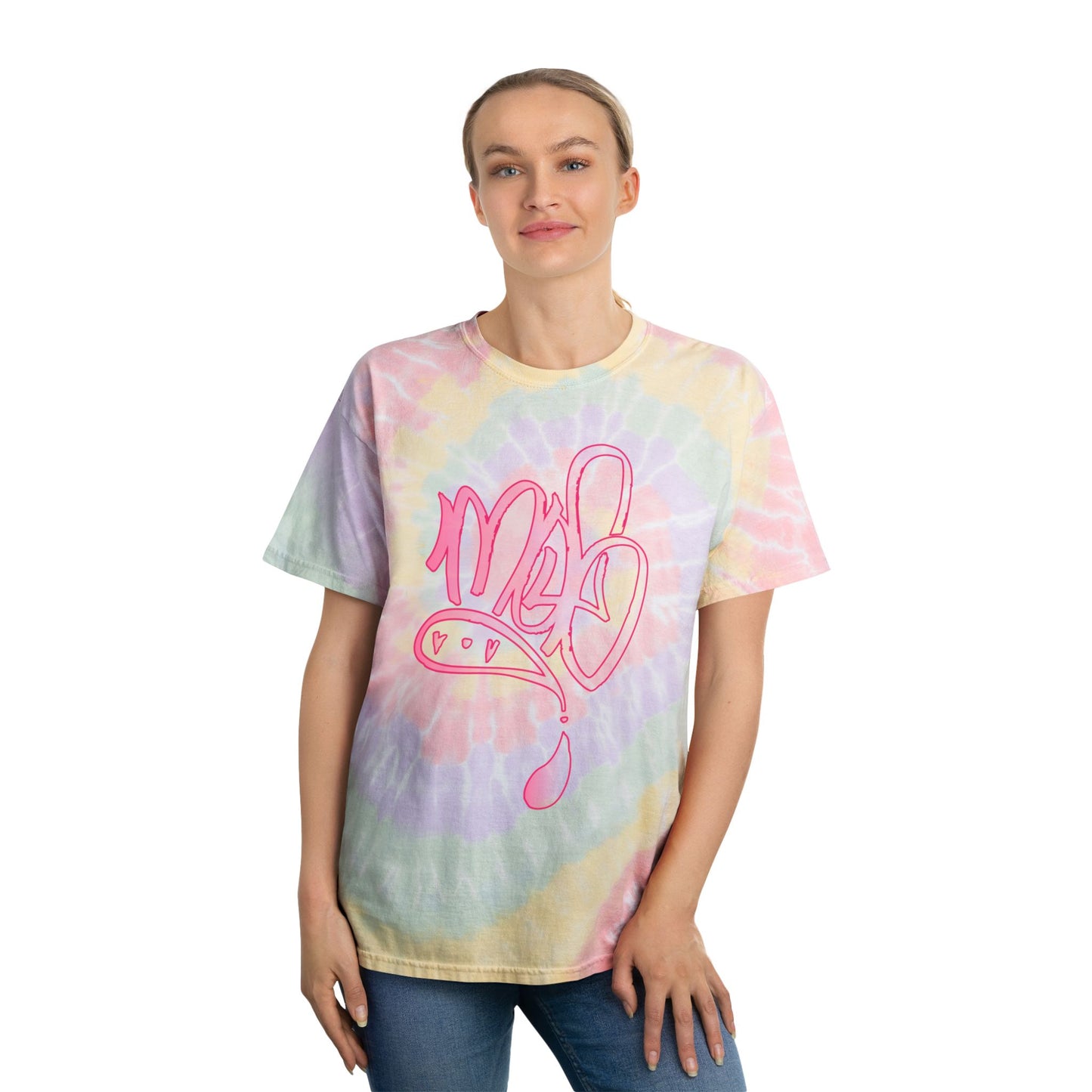 Spiral Tie-Dye Tee with clear pink mofo logo