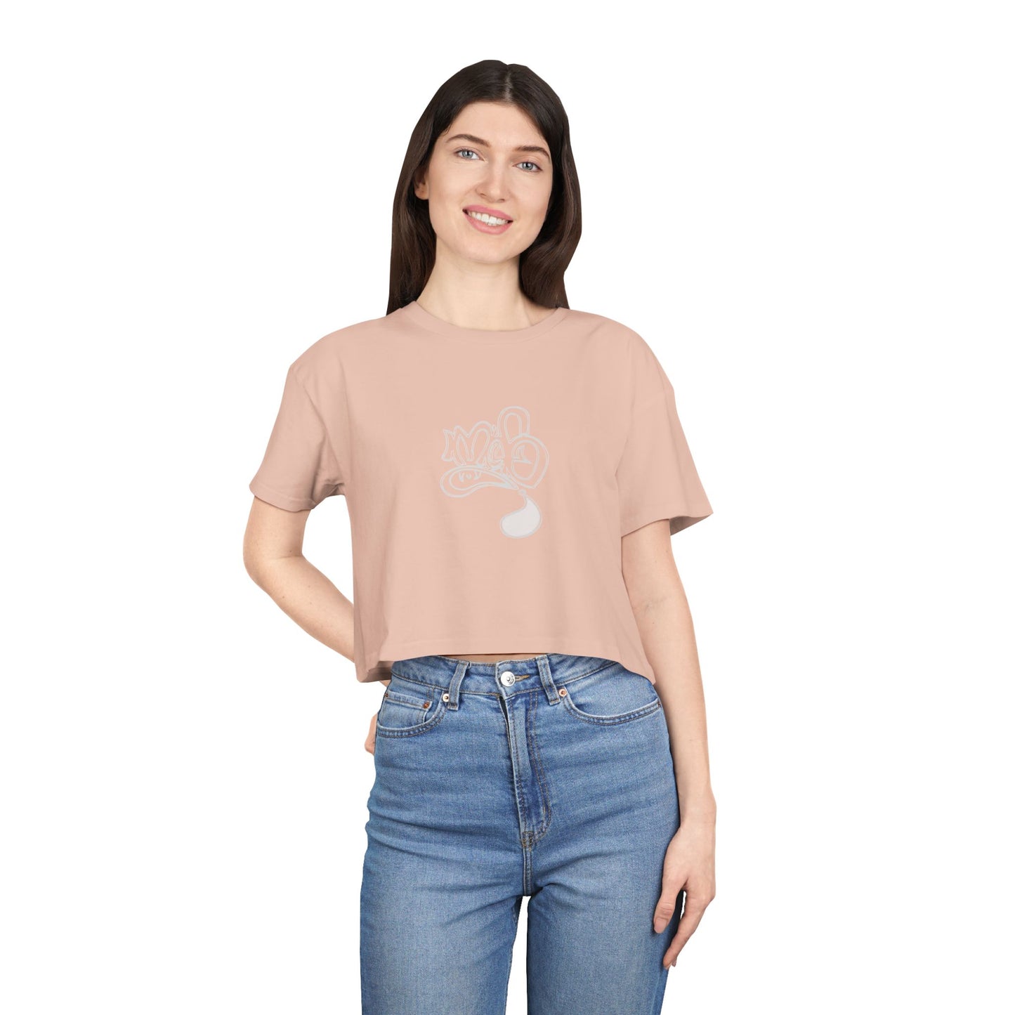 Playful Cartoon Women's Crop Tee, Casual Summer Shirt, Fun Everyday Top, Gift for Friends, Trendy Streetwear