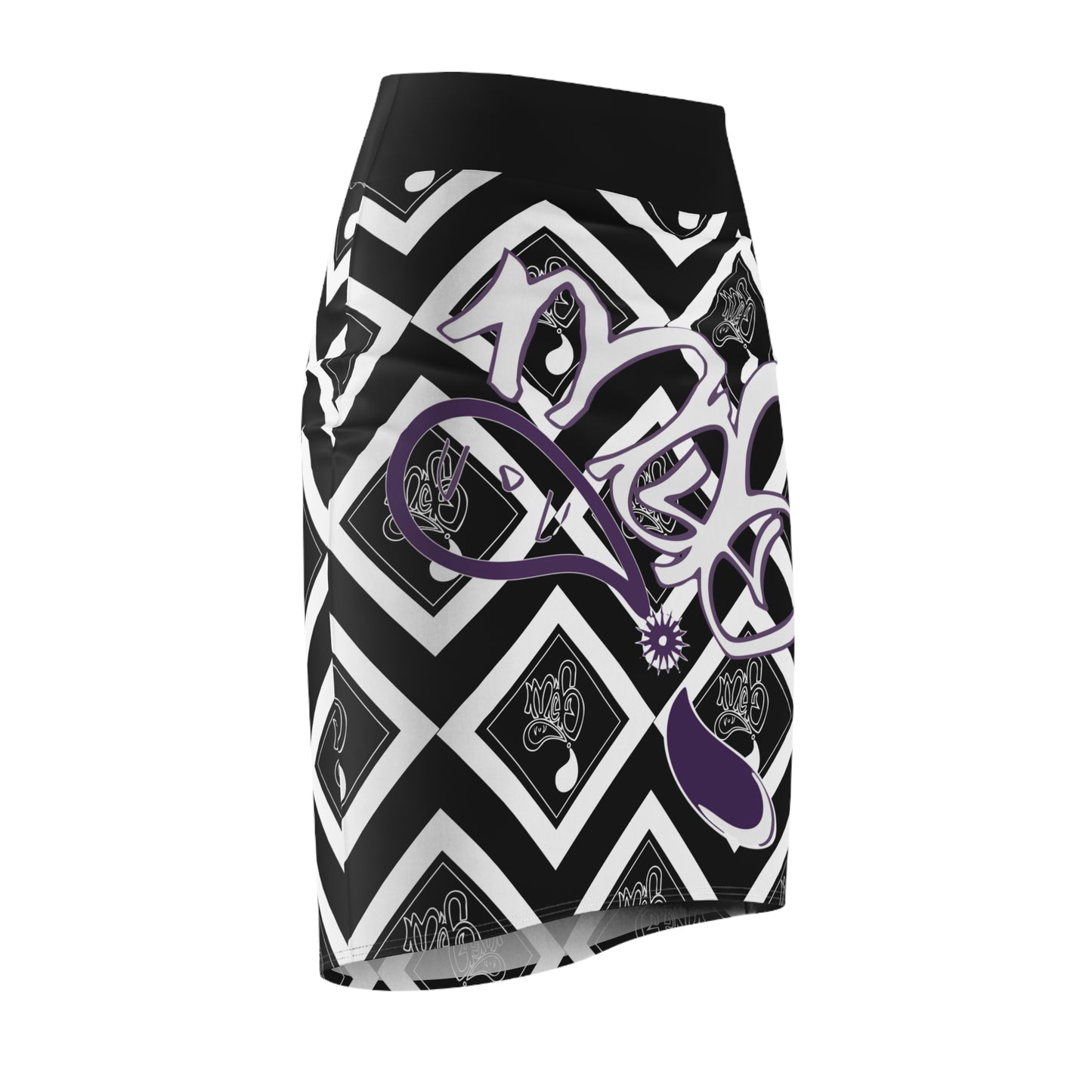 Chic Abstract Pencil Skirt, Fashionable Office Wear, Trendy Evening Skirt, Graphic Print Skirt, Unique Monochrome Style