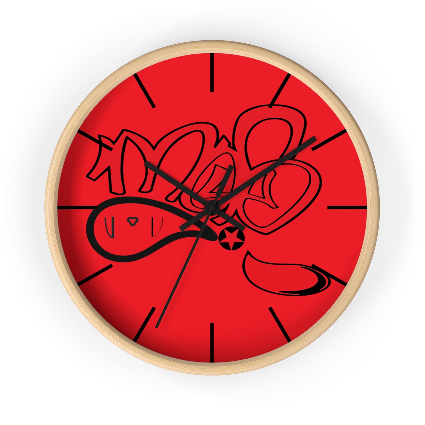 Graffiti Style Wall Clock, Unique Home Decor, Modern Art Clock, Gift for Art Lovers, Red Wall Clock