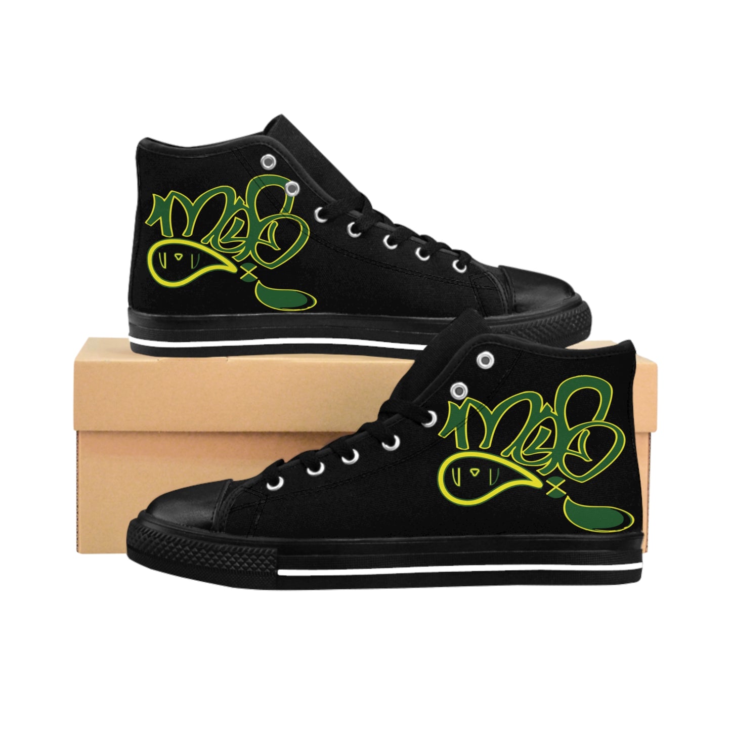 Urban Graffiti High-Top Sneakers, Street Style Footwear, Hip-Hop Fashion Shoes, Trendy Casual Kicks, Unique Graffiti Sneakers
