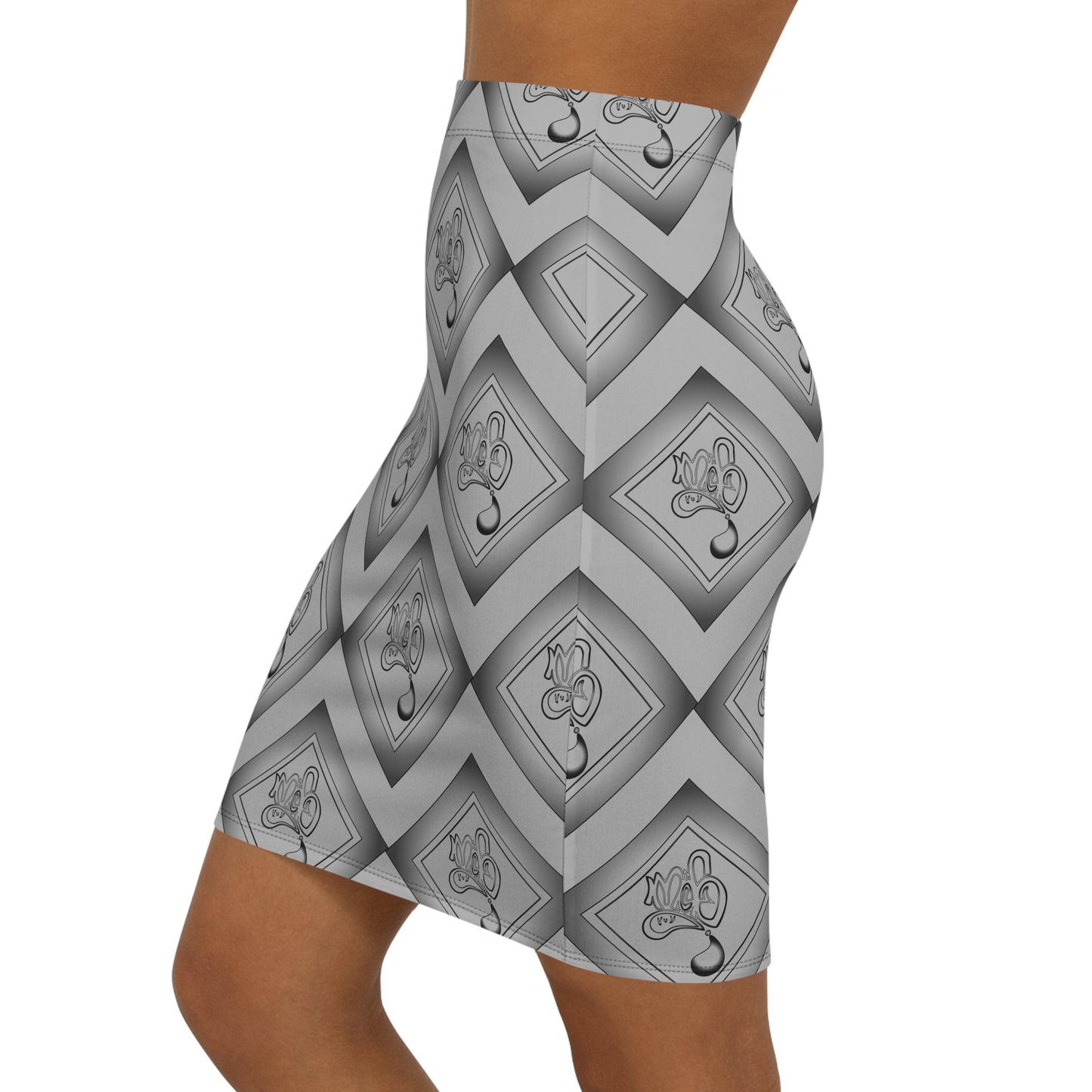 Chic Women's Mid-Waist Pencil Skirt with Stylish Gray Pattern