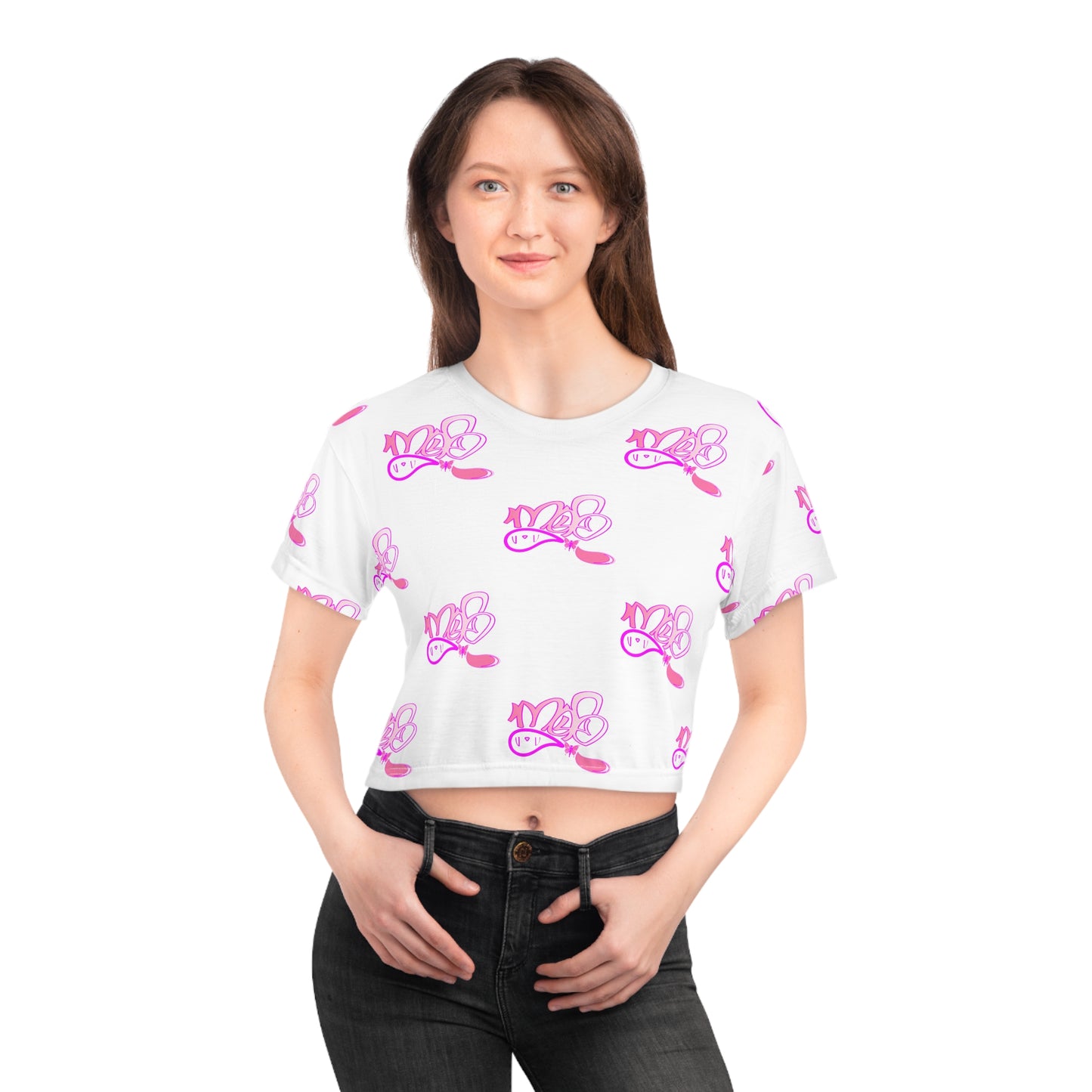 Playful Pink Butterfly Crop Tee