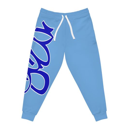 Sporty Blue Joggers with Bold Design, Comfortable Workout Pants, Unisex Athletic Bottoms, Trendy Casual Outfit, Perfect for Gym & Lounge