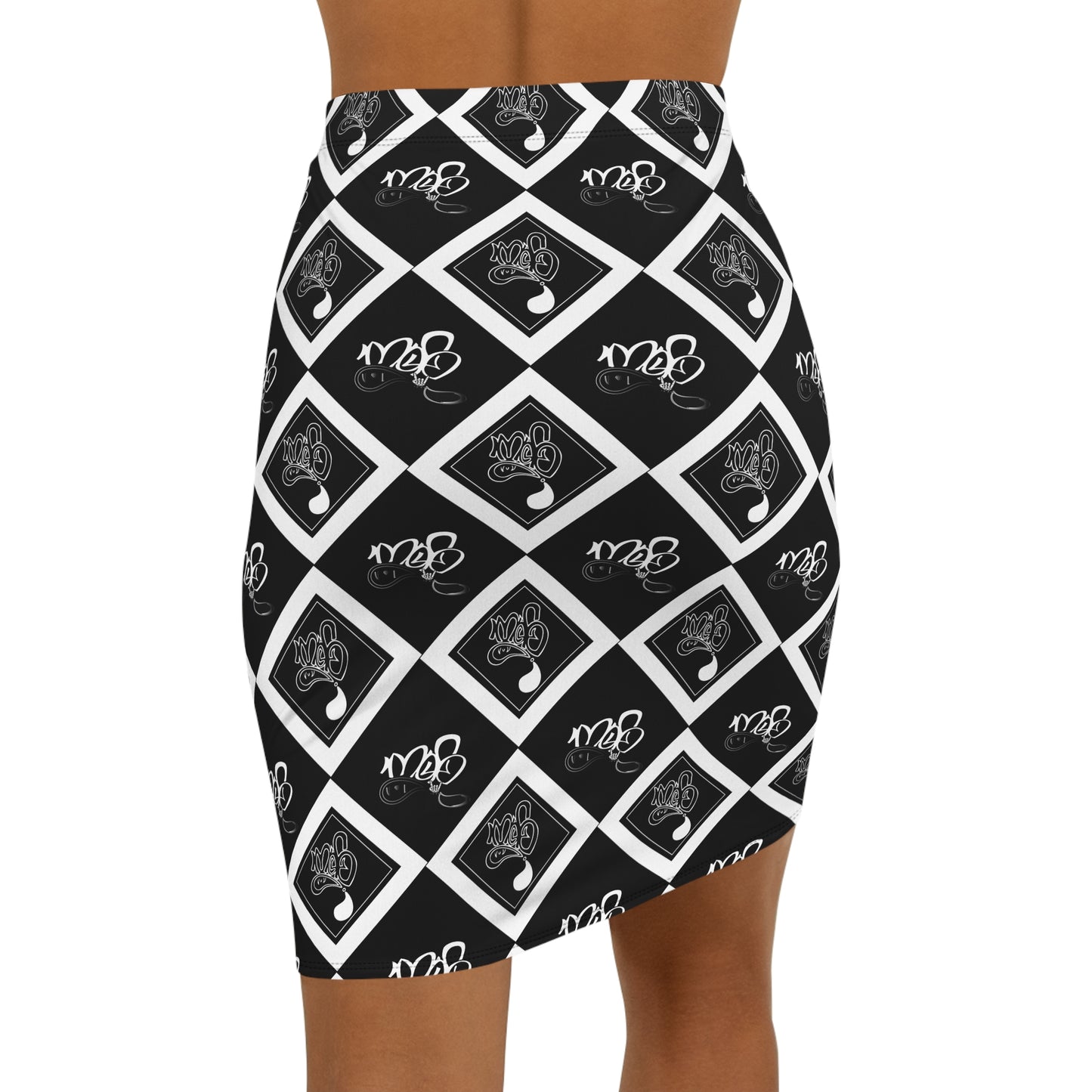 Chic Women's Pencil Skirt, Stylish Black and White AOP Skirt for Work, Date Night, Casual Wear, Fashionable Outfit
