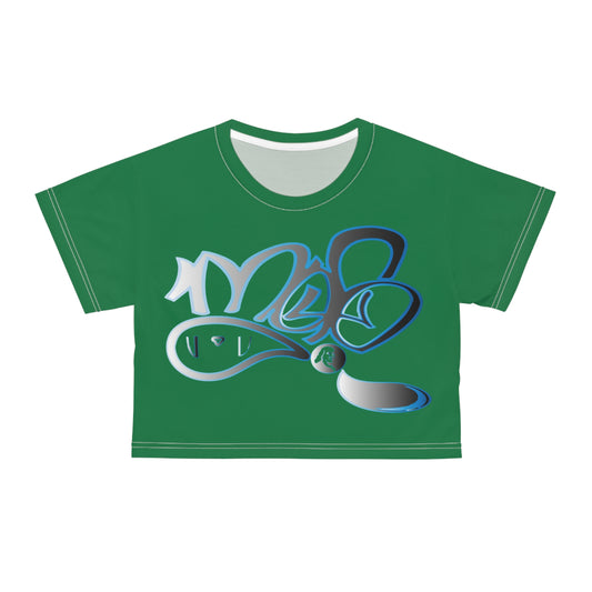 Stylish Green Crop Tee with Unique Graphic Design