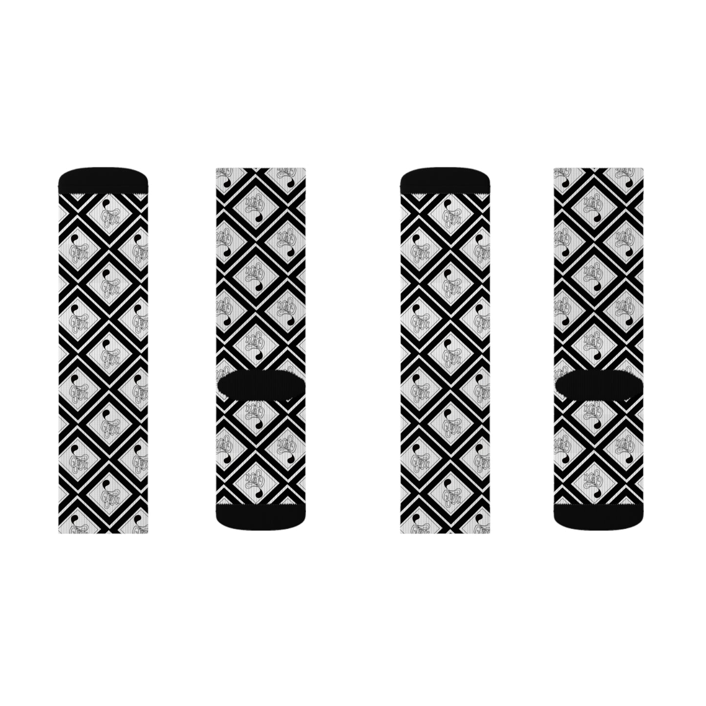 Stylish Sublimation Socks, Unique Gift for Her, Cozy Black and White Patterned Socks, Fun Fashion Accessories, Trendy Sock Designs