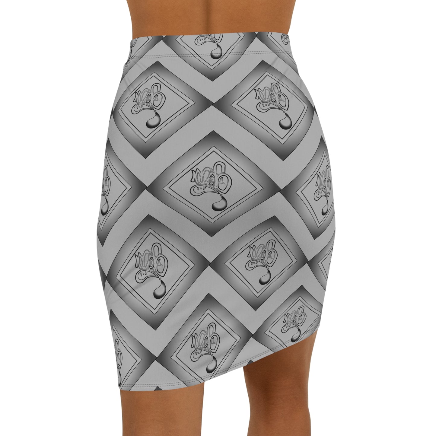 Chic Women's Mid-Waist Pencil Skirt with Stylish Gray Pattern