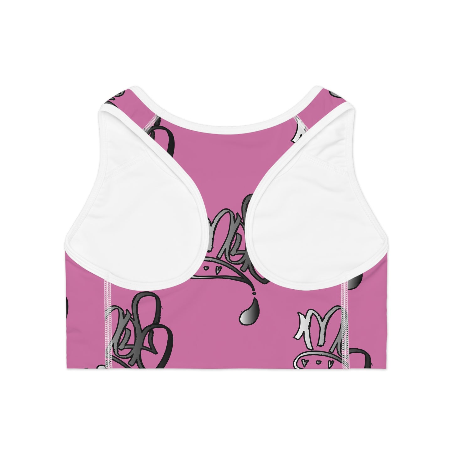 Playful Crown Sports Bra - Pink Graphic Activewear for Fitness Lovers