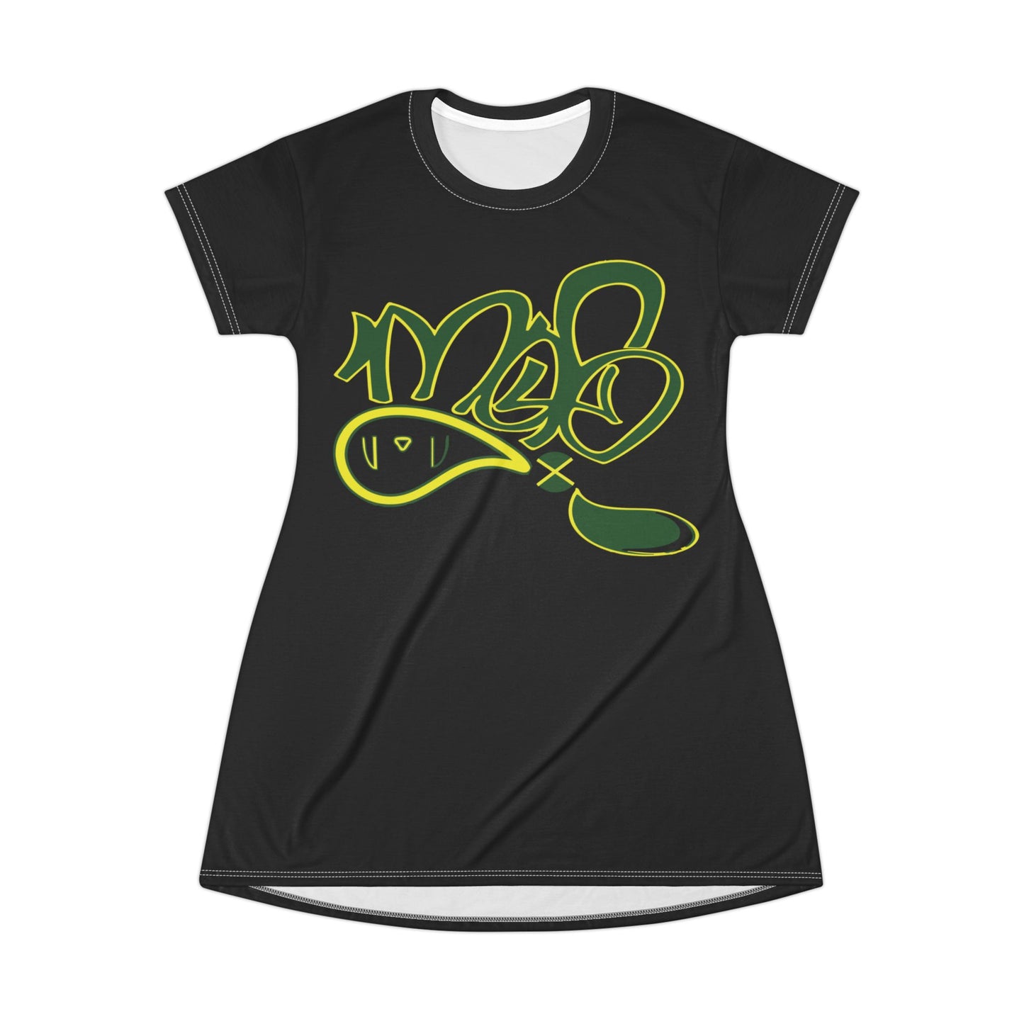 Urban Graffiti T-Shirt Dress, Casual Fashion, Streetwear Style, Unique Gift for Her, Summer Outfit, Trendy Wardrobe Essential