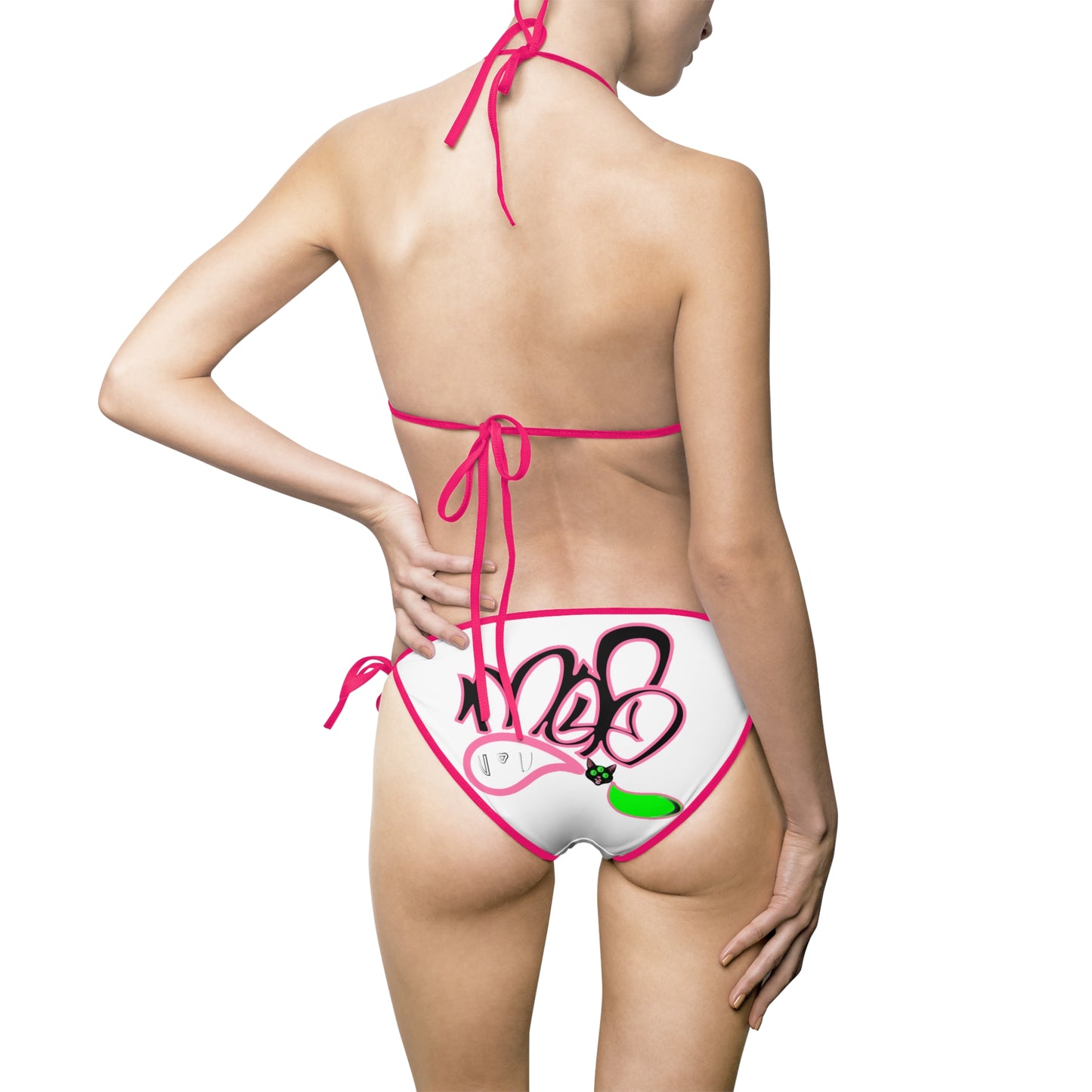 3eyed black cat mofo logo diamond combo bikini white