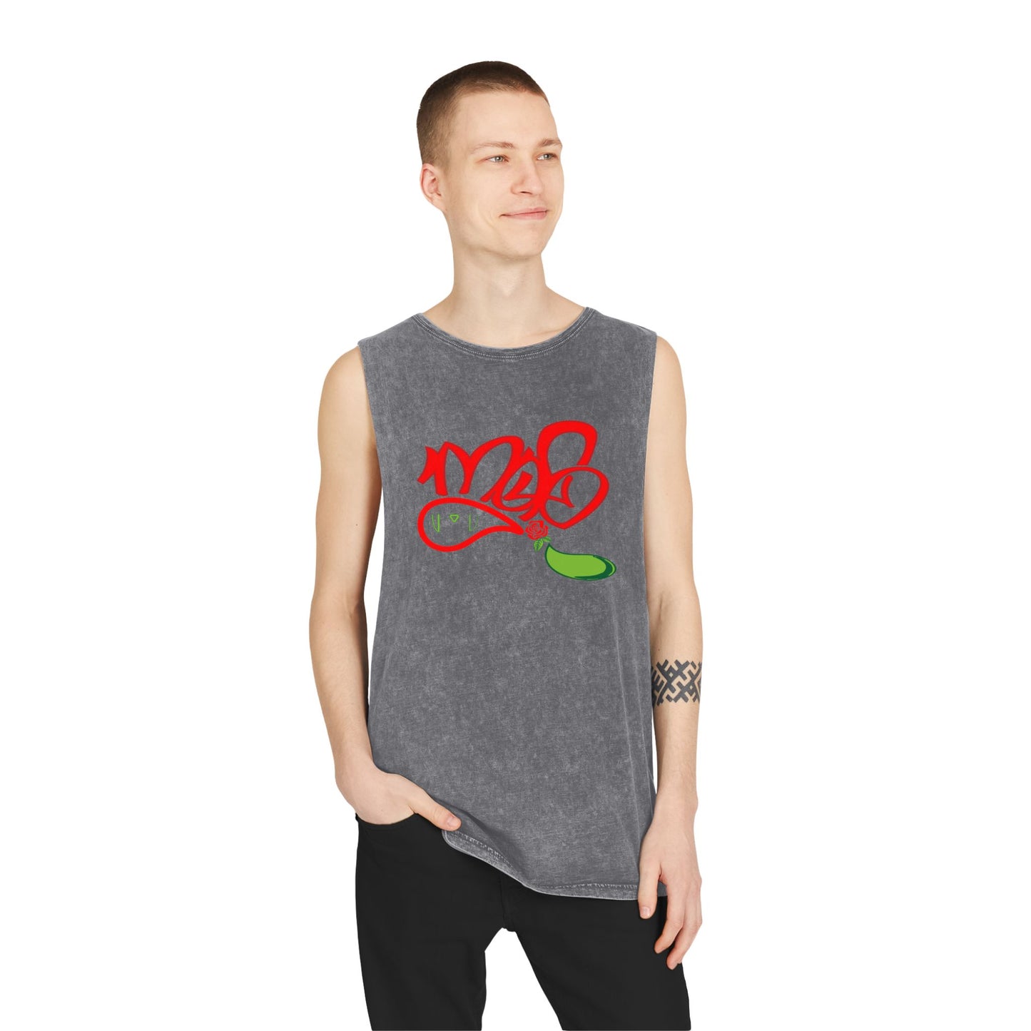 Stylish Stonewash Tank Top with Artistic Design, Casual Summer Wear, Trendy Fashion, Urban Outfit, Gift for Him/Her