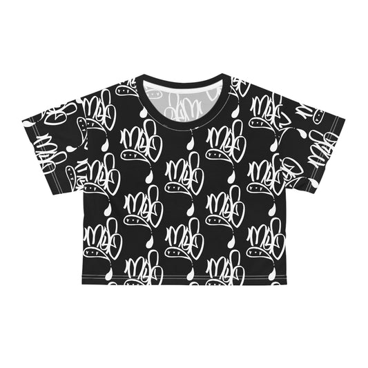 Trendy Graphic Crop Tee, Black & White AOP Tee, Fashionable Women's Top, Casual Wear, Street Style Shirt, Gift for Her
