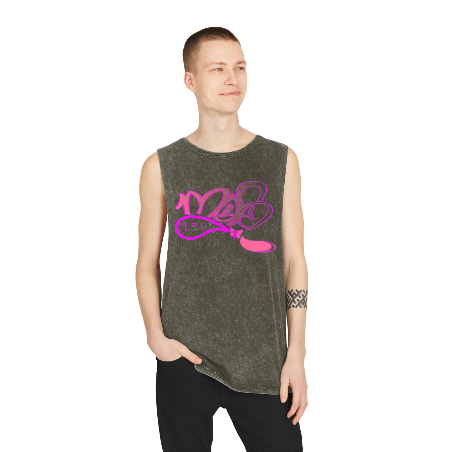 Vibrant Unisex Stonewash Tank Top with Artistic Design