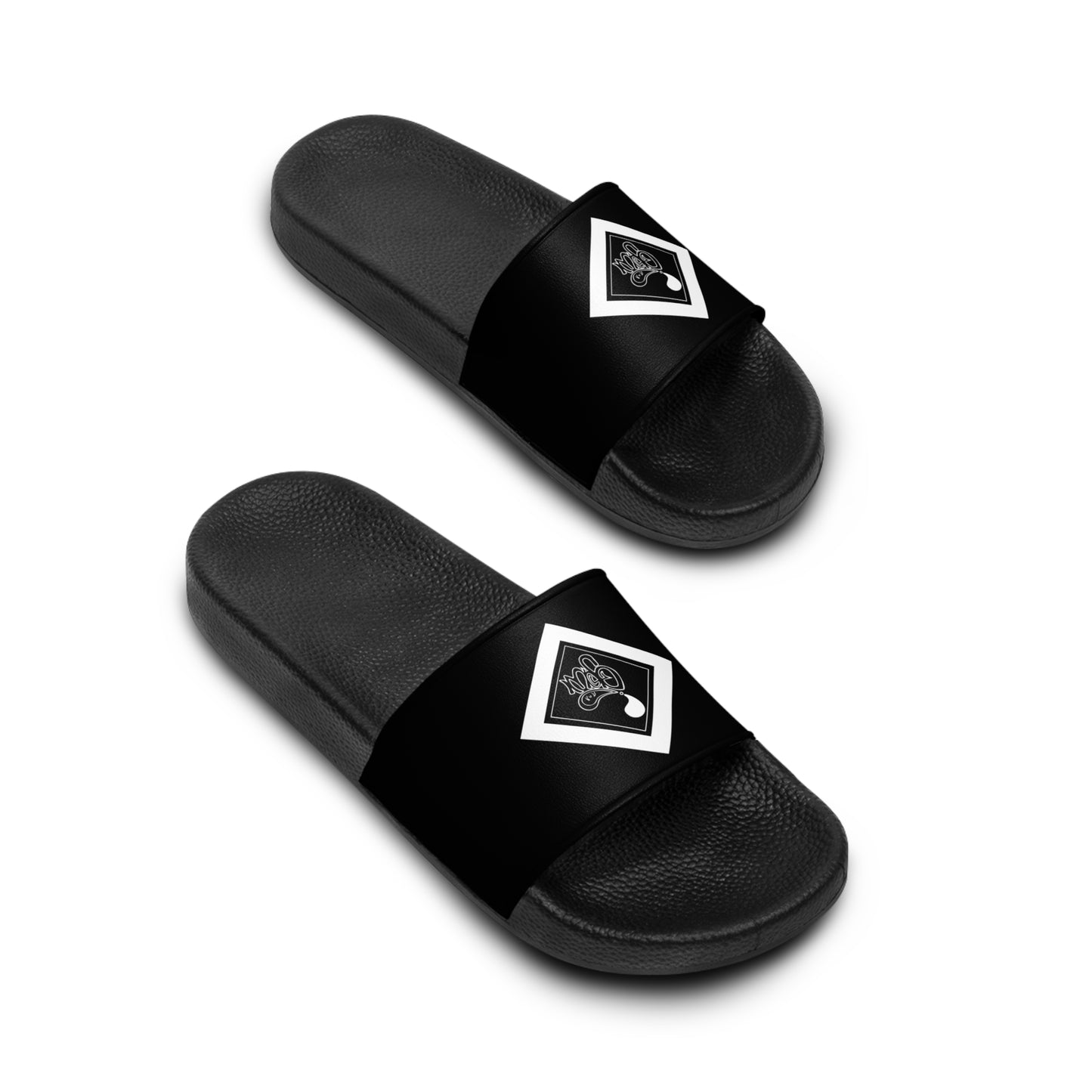 Men's Black Slide Sandals with white mofo diamond logo