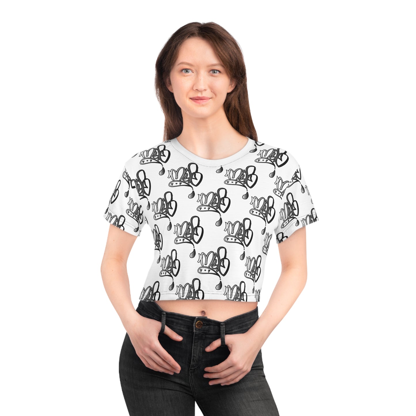 mofomindofosiris aop logo drip silver white crop tee