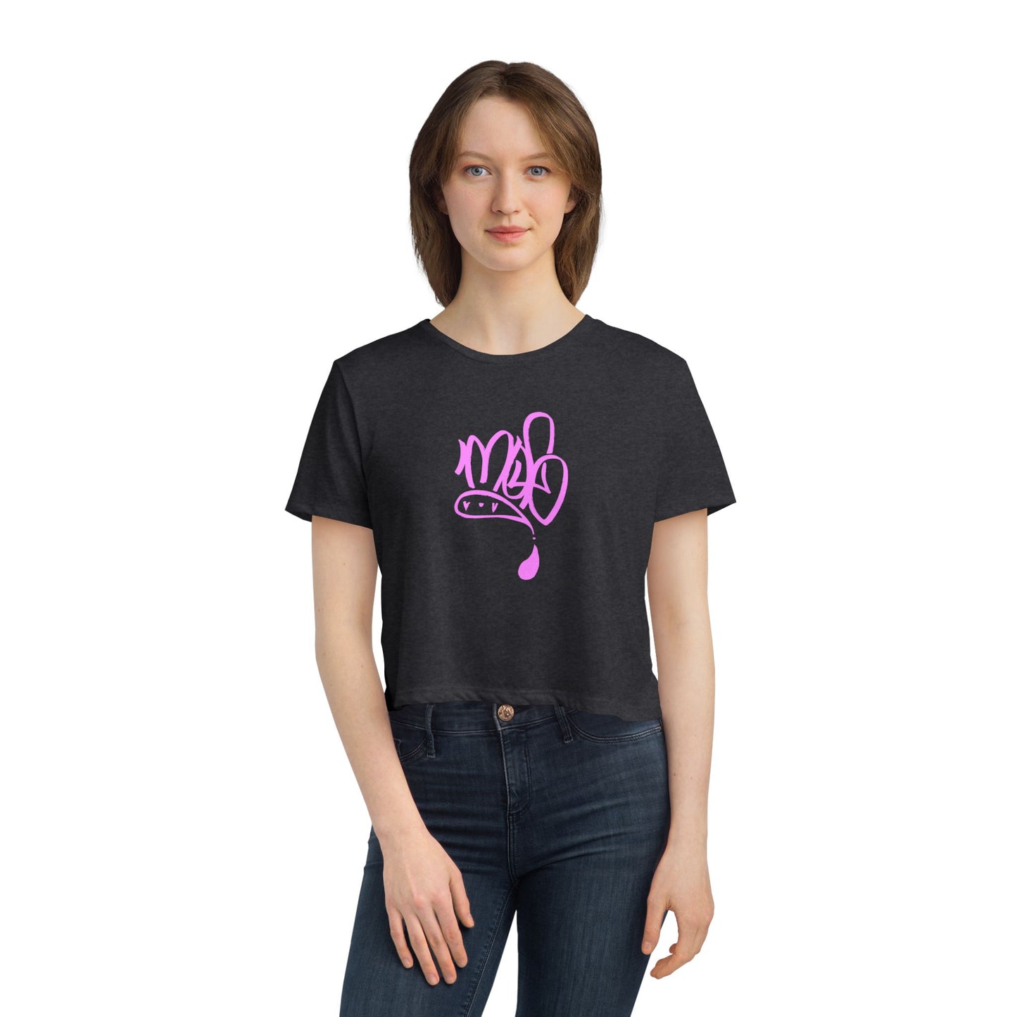 Stylish Women's Flowy Cropped Tee with Pink Design, Casual Wear, Summer Top, Gift for Her, Beach Style, Everyday Comfort
