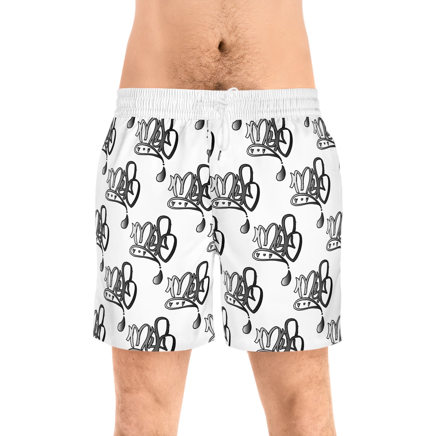 Aop mofo logo silver white swim shorts