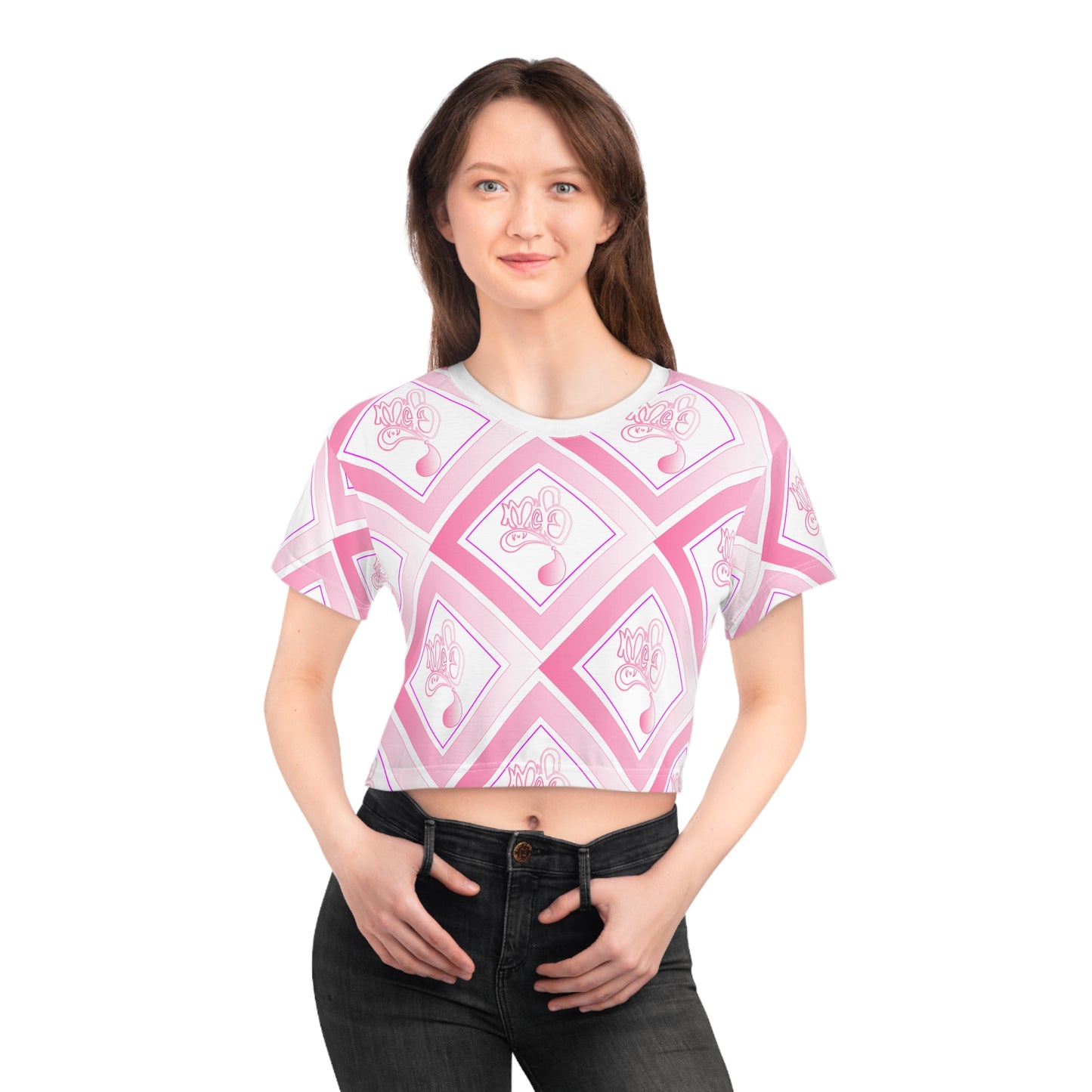 Pink diamond mofo logo pattern crop tee